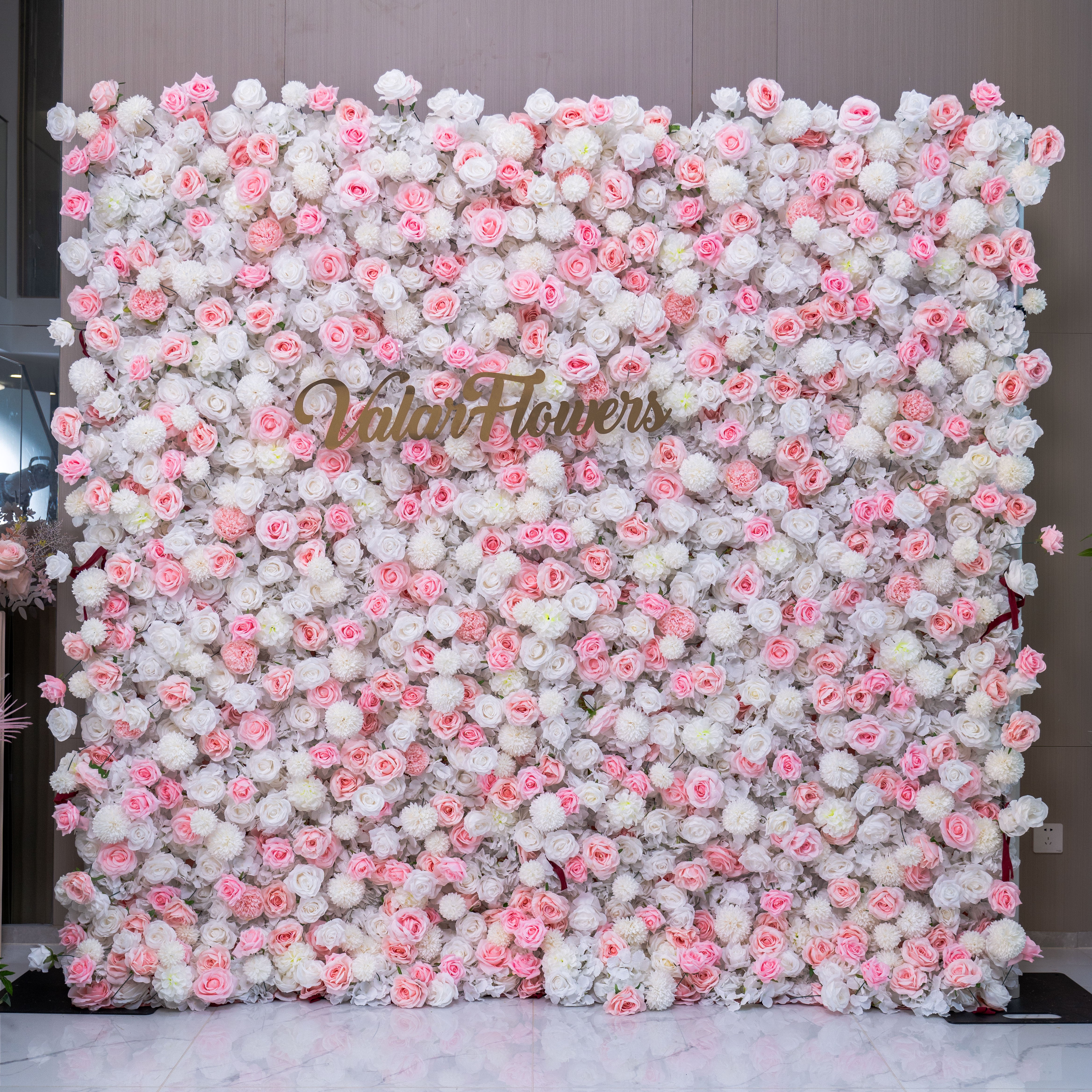 Valar Flower Soft Pink and White Rose 5D Flower Wall – Romantic Backdrop for Weddings and Special Events VF-409-1