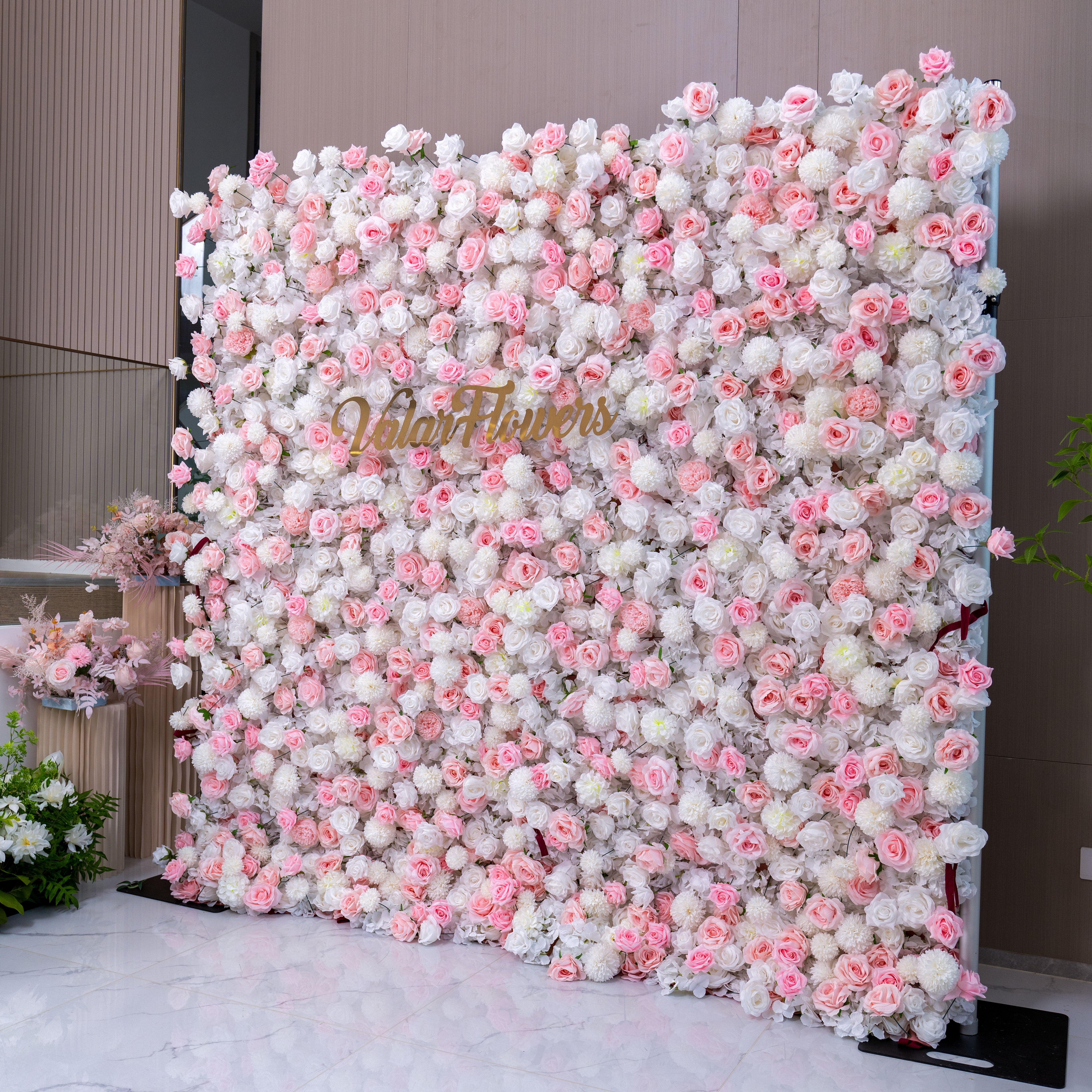 Valar Flower Soft Pink and White Rose 5D Flower Wall – Romantic Backdrop for Weddings and Special Events VF-409-3
