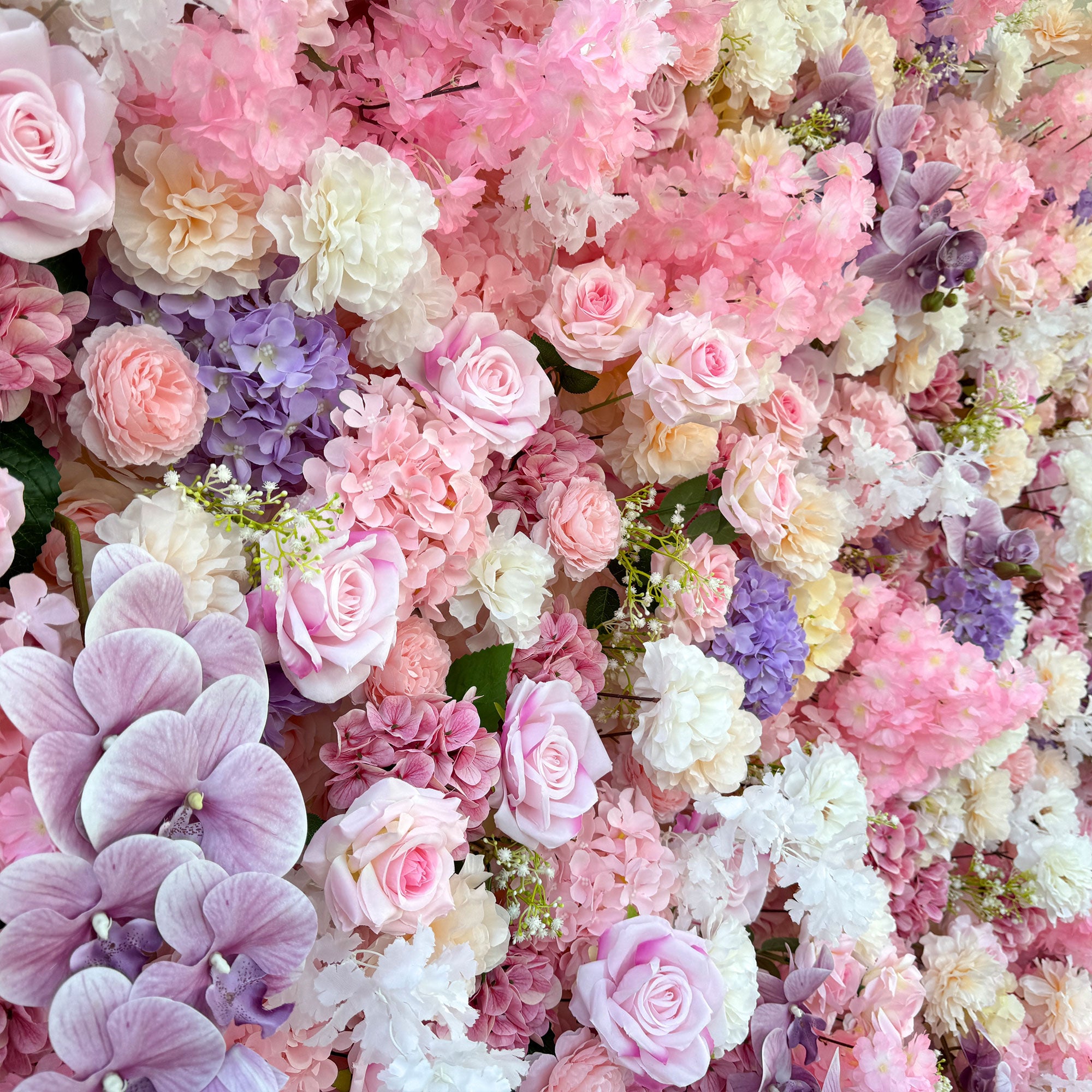 5D pink and purple artificial flower wall backdrop by Valar Flower, perfect for weddings, engagement parties, and photo shoots with roll up design for easy setup -4