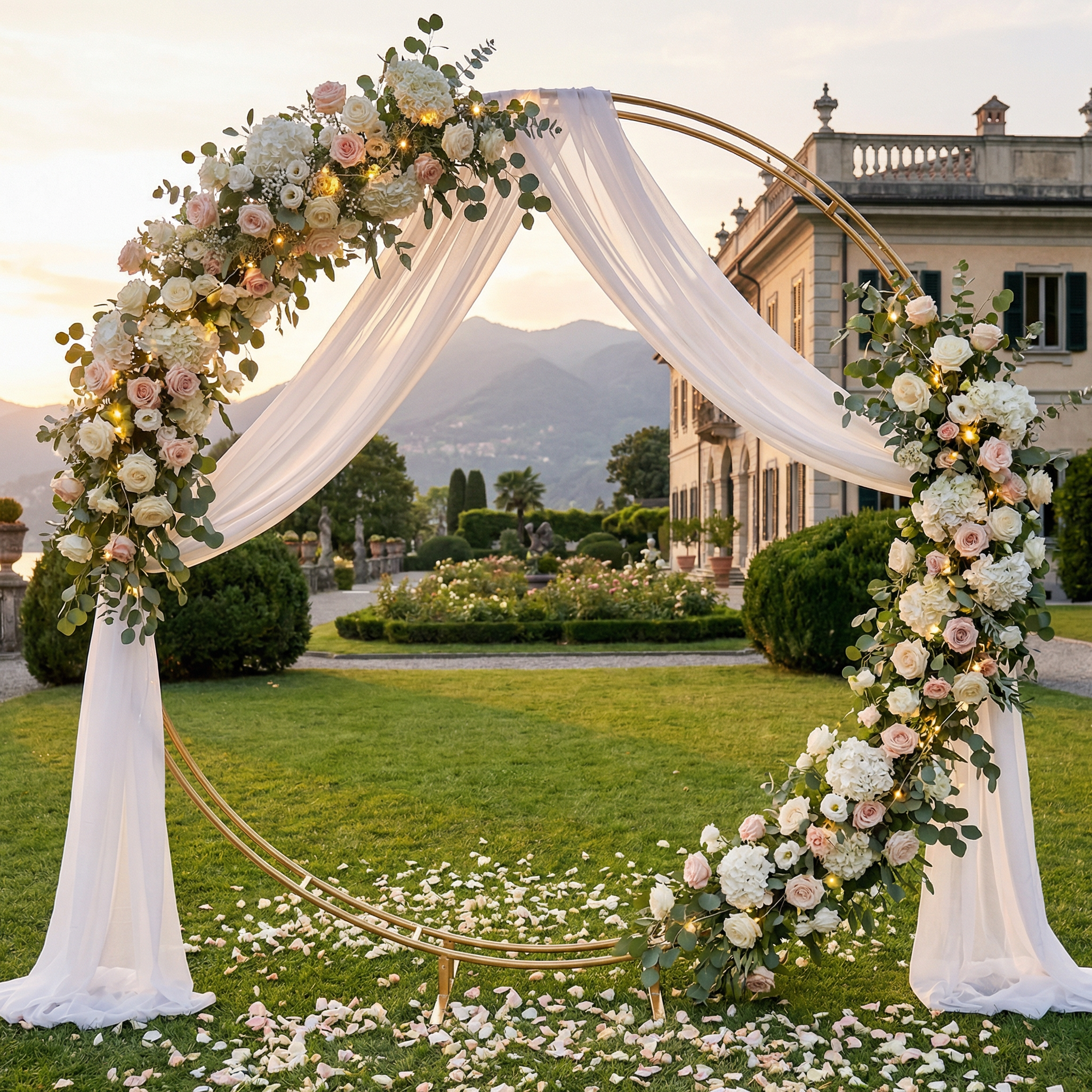 Arco de boda extra estable de 7.87 pies para ceremonia o fiesta, enrejado de jardín al aire libre para planta trepadora, soporte de fondo con arcos de globos metálicos dorados