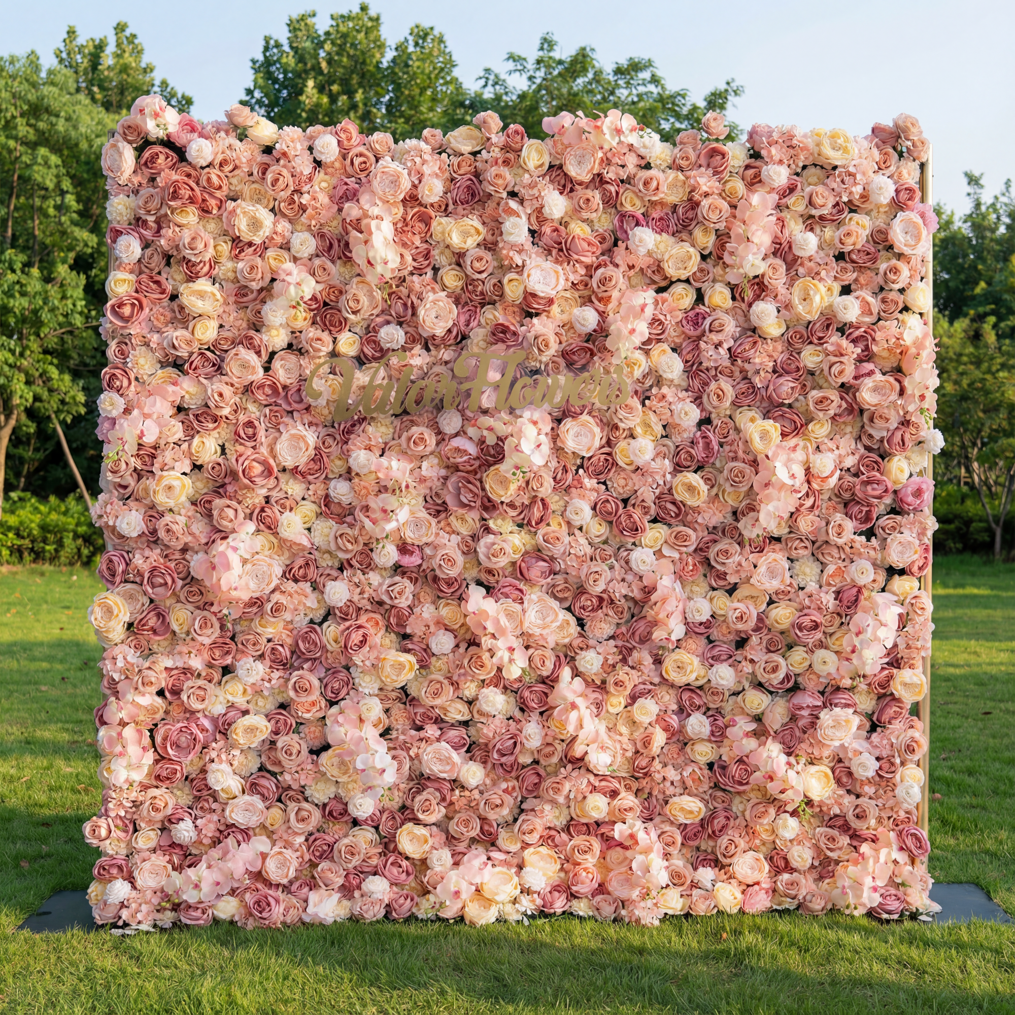 バラーフラワーロールアップファブリック人工花壁結婚式バックドロップ、フローラルパーティーデコレーション、イベントフォトグラフィー-VF-359