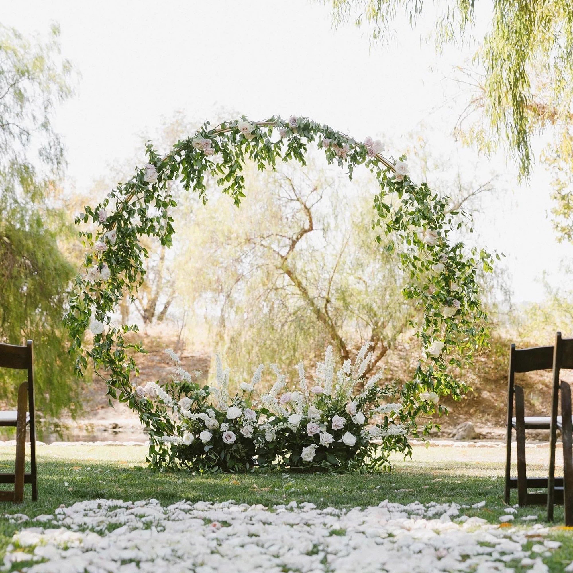 Double Ring Metal Wedding Arch Gold & White Customizable, Extra Stable