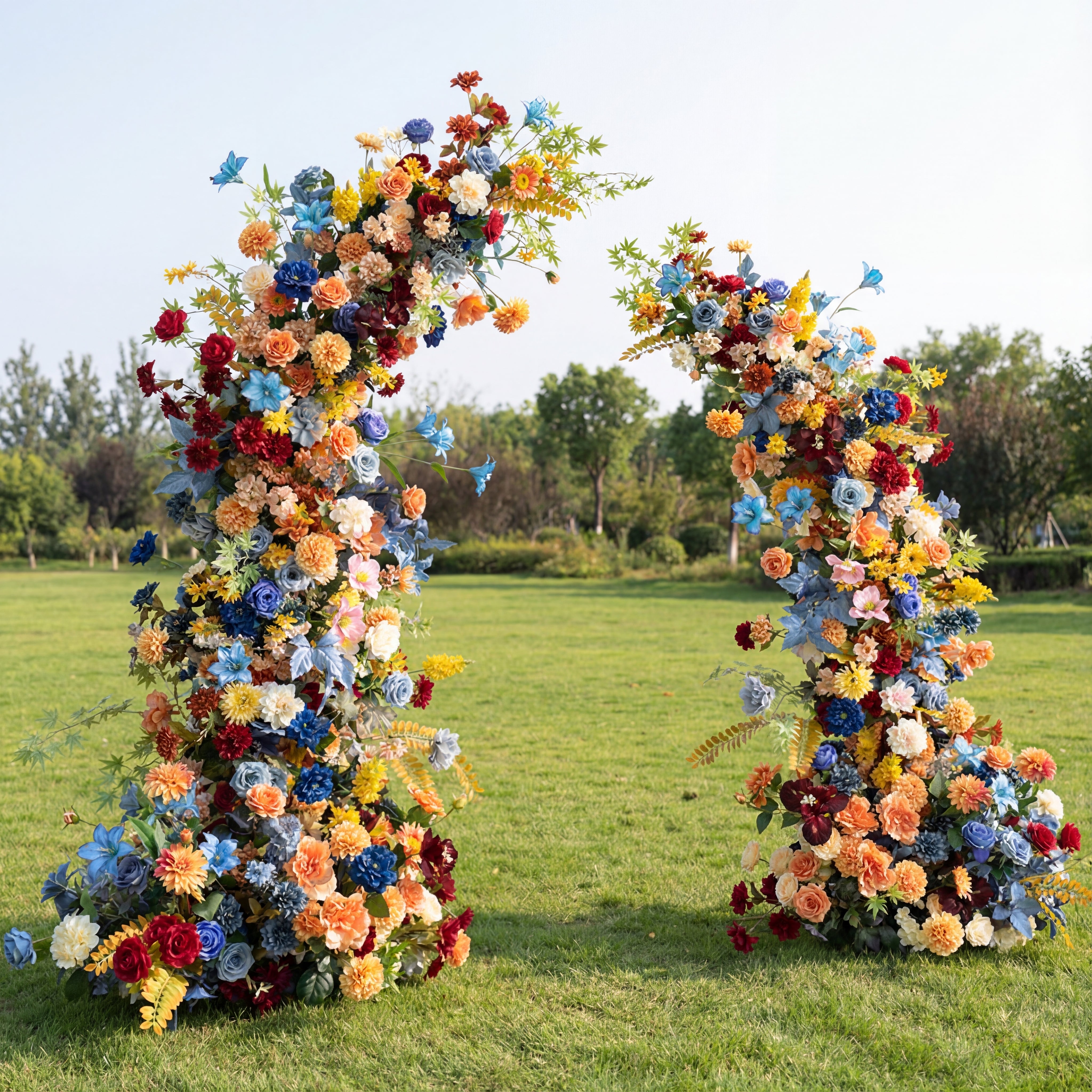 European Vintage Style Elegant Moon Shape Wedding Ceremony Floral Horn Arch - Artificial Flower Arch for Weddings, Events, and Special Occasions VA-315