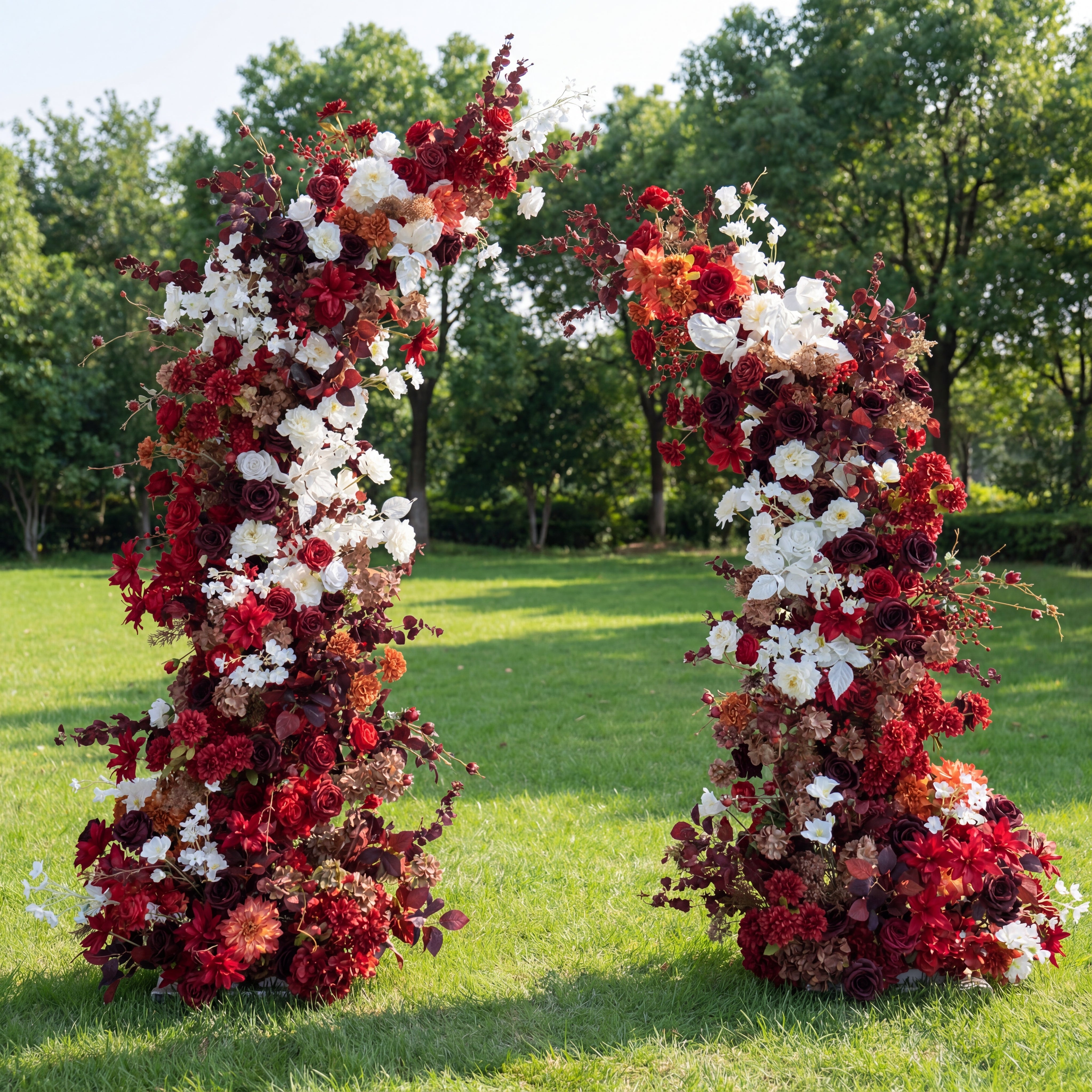 Valar Burgundy & White Horn Arch, Artificial Floral Backdrop, Vintage Wedding Ceremony Decor, Elegant Event Photography Prop VA-337