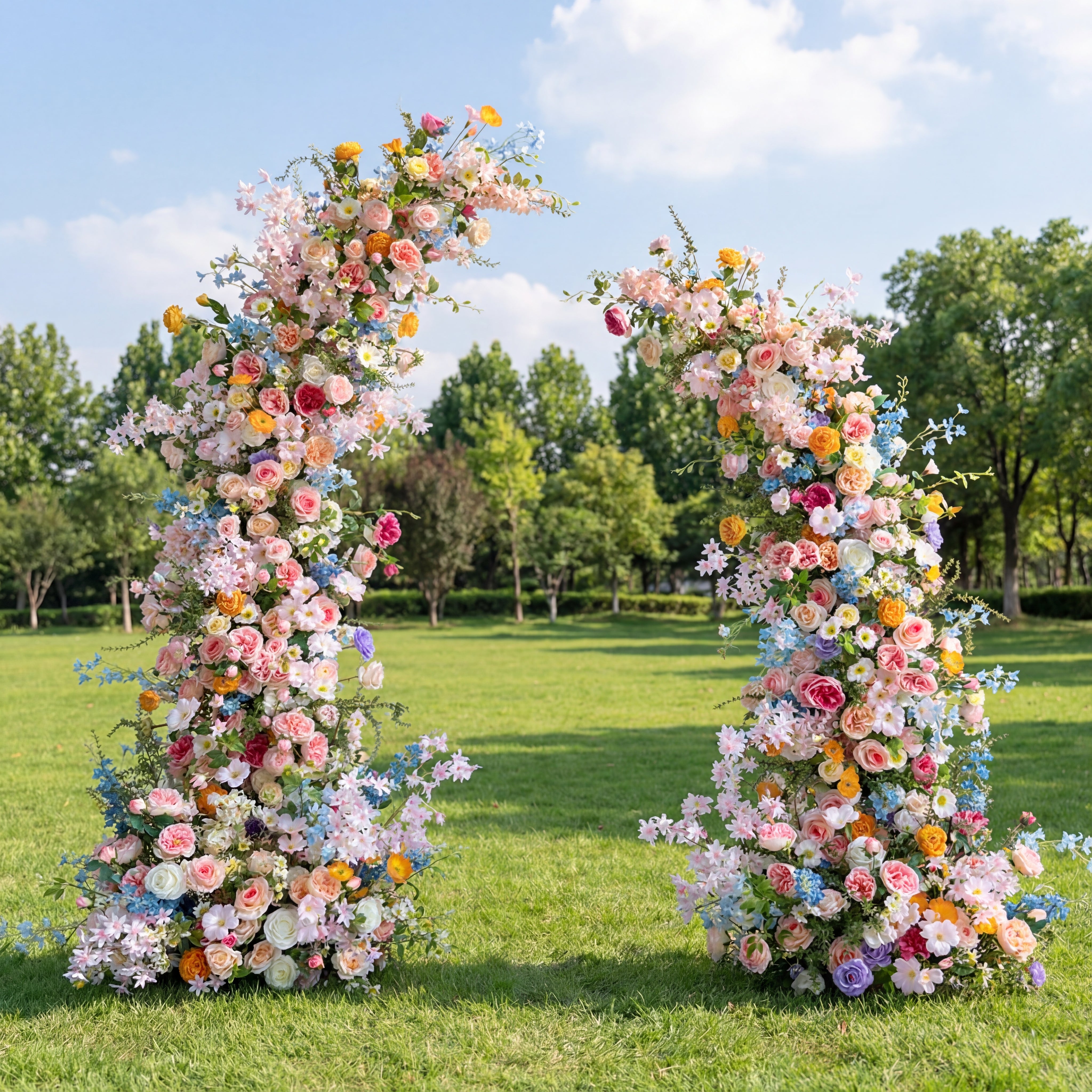 Valar Spring Pastel Horn Arch, Artificial Floral Backdrop, Whimsical Wedding Ceremony Decor, Vibrant Event Photography Prop VA-345