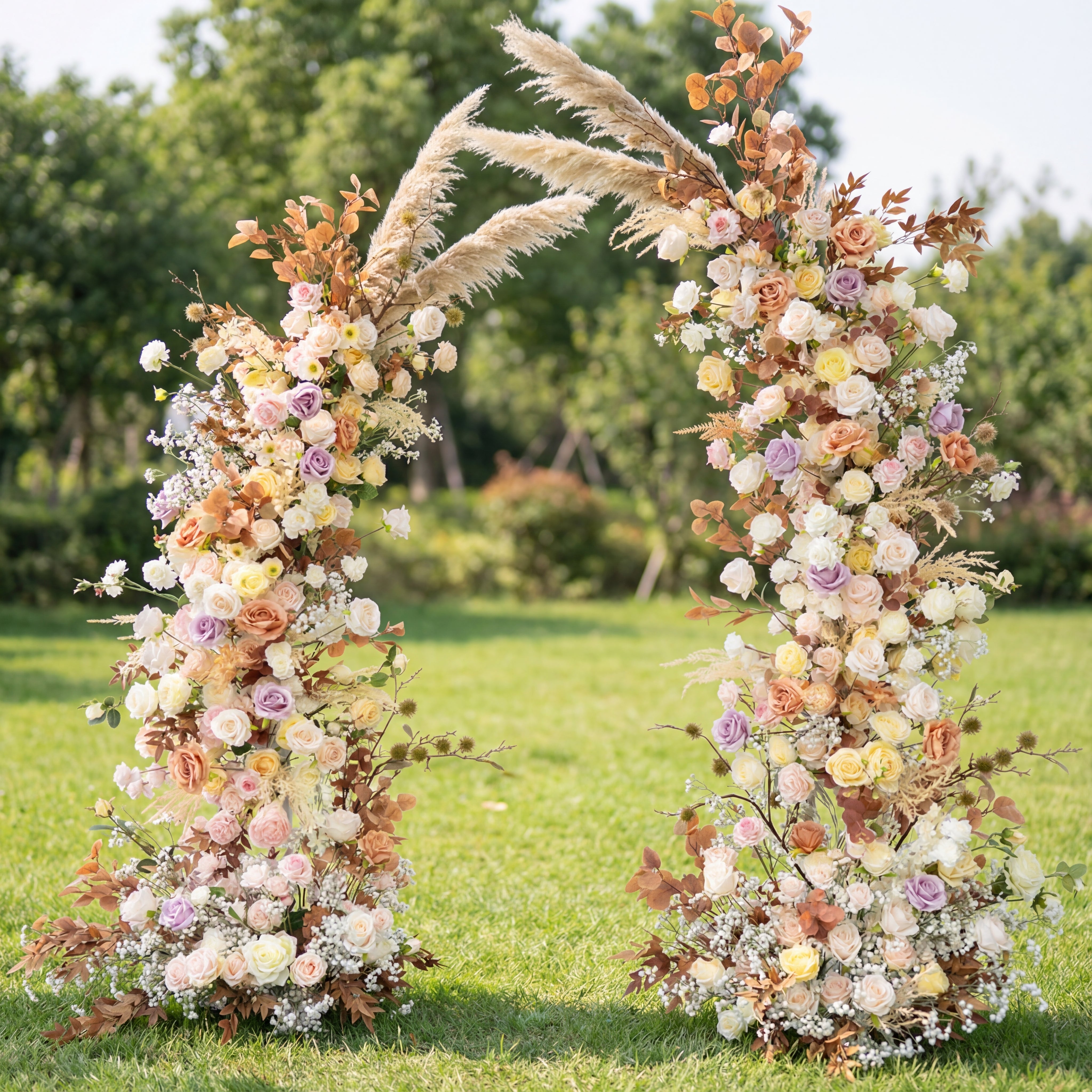 Valar Pampas Reed Horn Arch, Artificial Floral Backdrop, Boho Wedding Ceremony Decor, Rustic Event Photography Prop VA-347