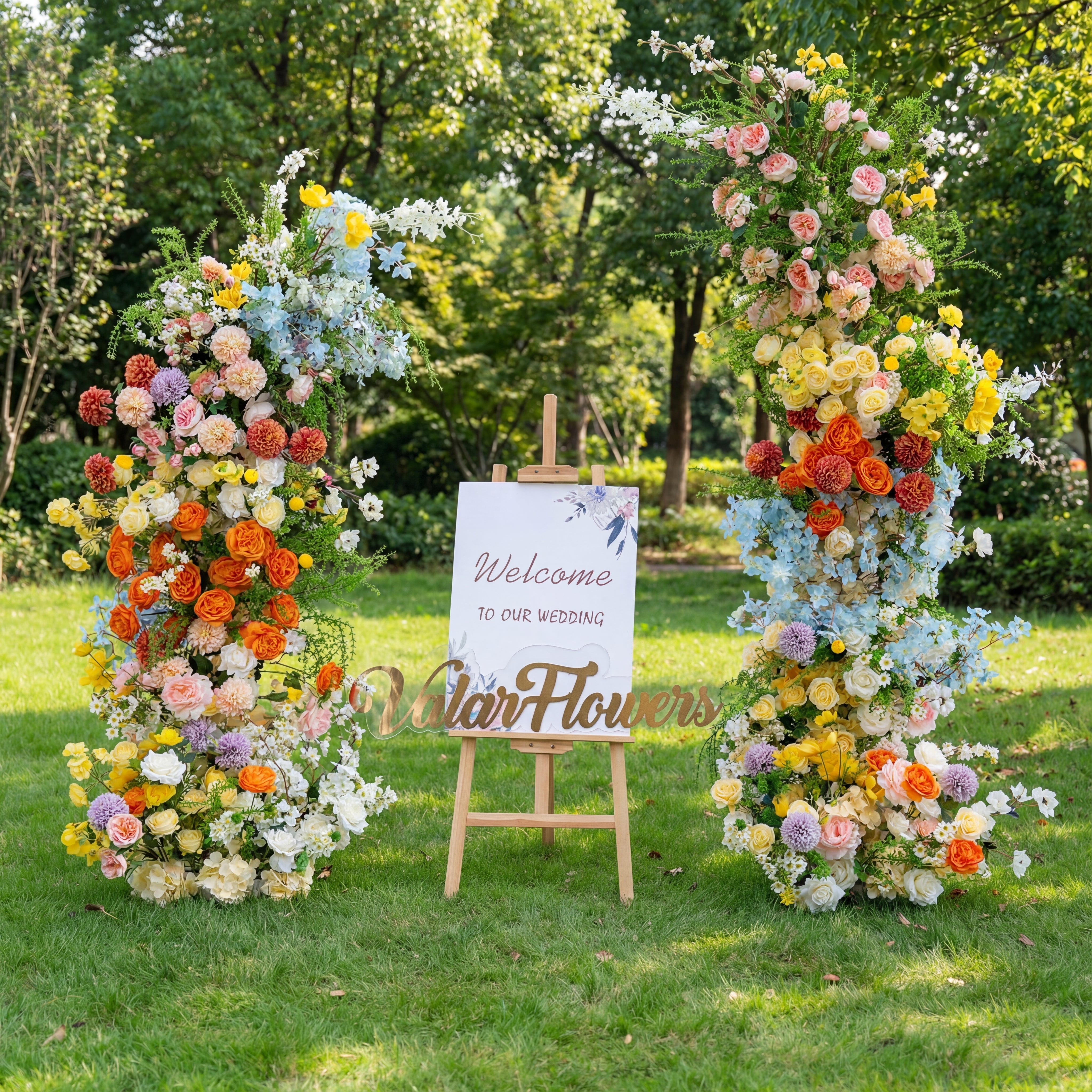 Valar Flower Bright Floral Arch Columns – Free-Standing Faux Flower Set for Events & Photo Backdrop VA-375