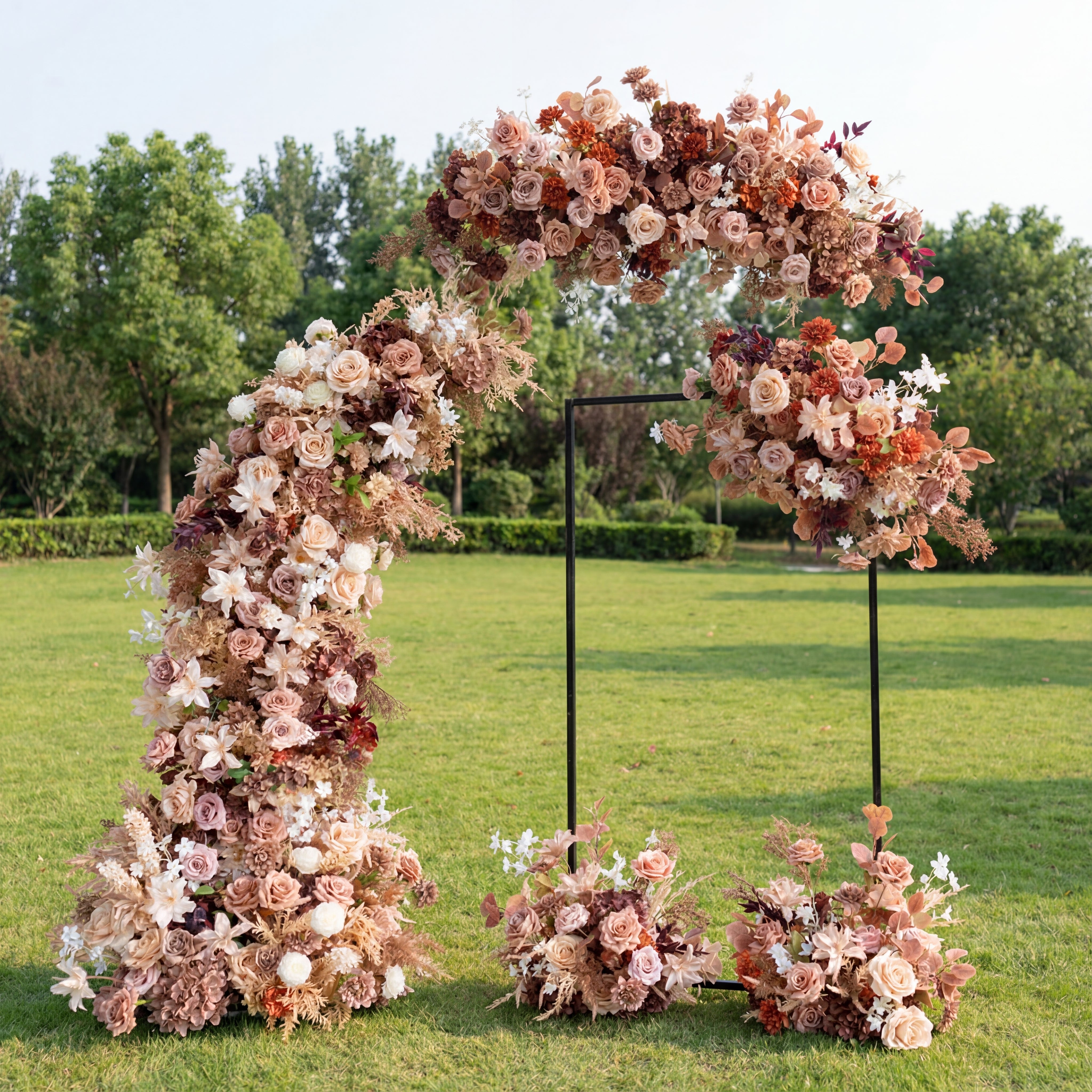 Rustic Terracotta and Blush Floral Wedding Horn Arch, Artificial Flower Arrangement, Boho Ceremony Backdrop & Event Decor VA-317