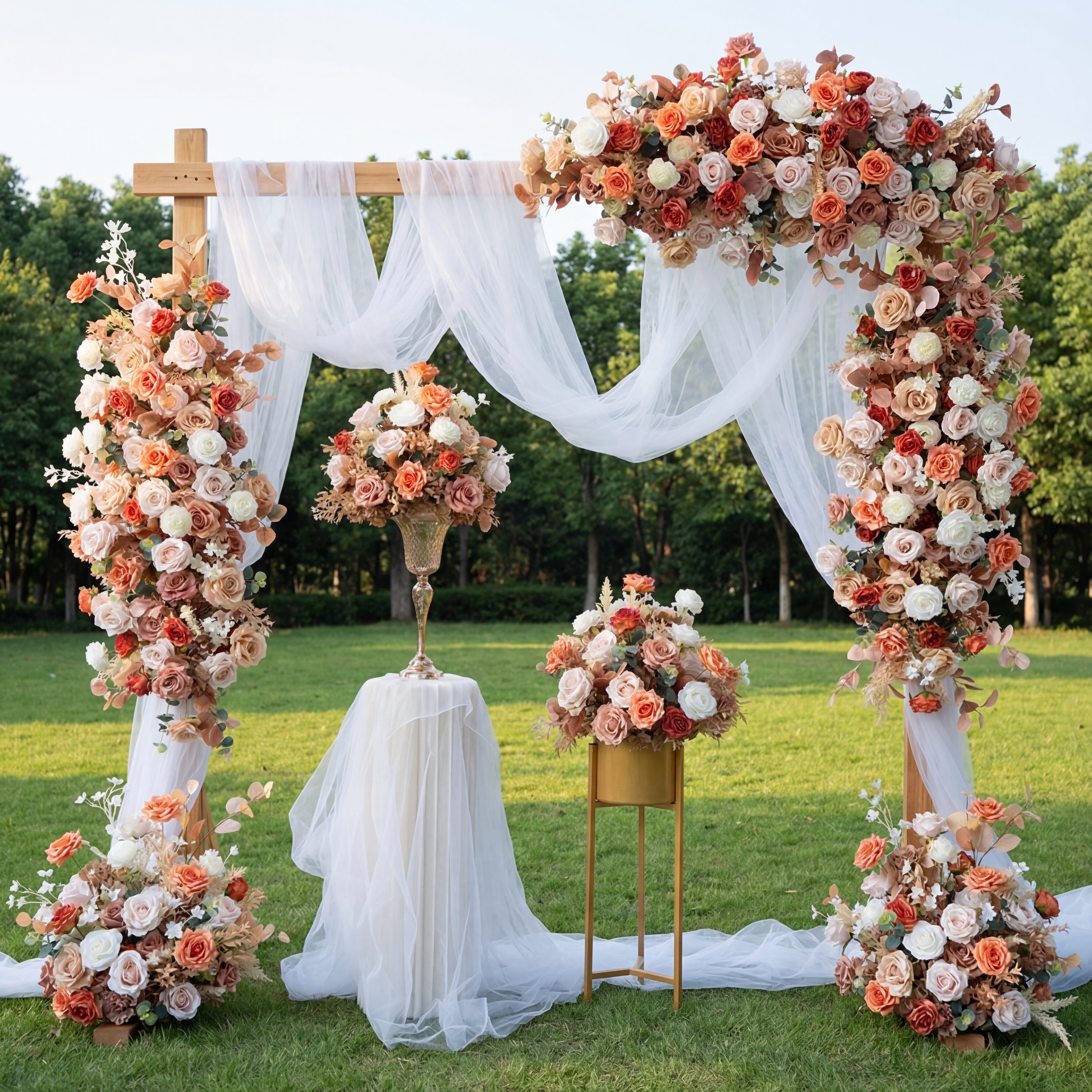 복숭아와 흰 장미 웨딩 아치 및 센터피스, 인조 꽃 웨딩 장식, 브라이덜 샤워 장식 FA-203