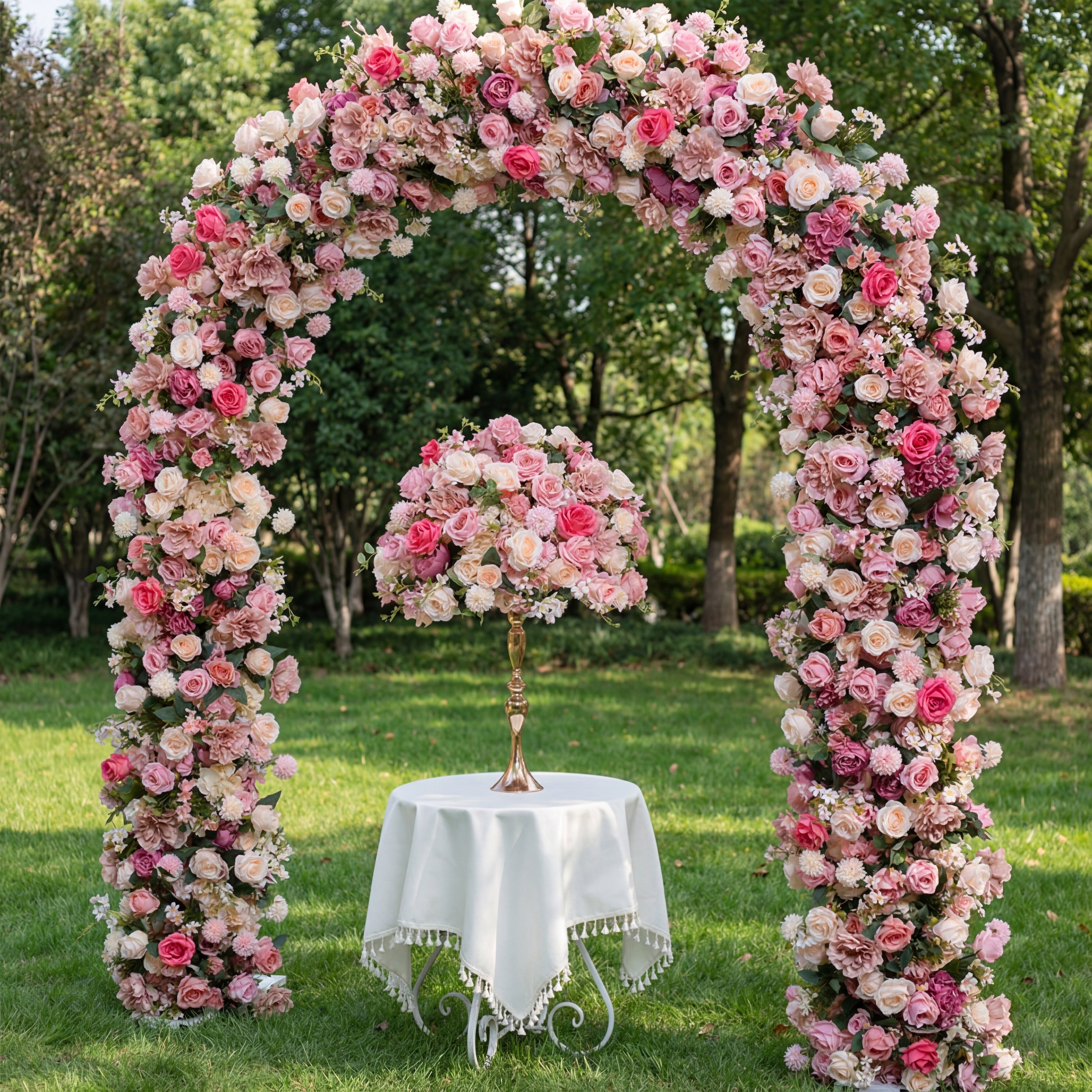 Arche florale élégante en forme de lune pour cérémonie de mariage - Arche de fleurs artificielles pour mariages, événements et occasions spéciales