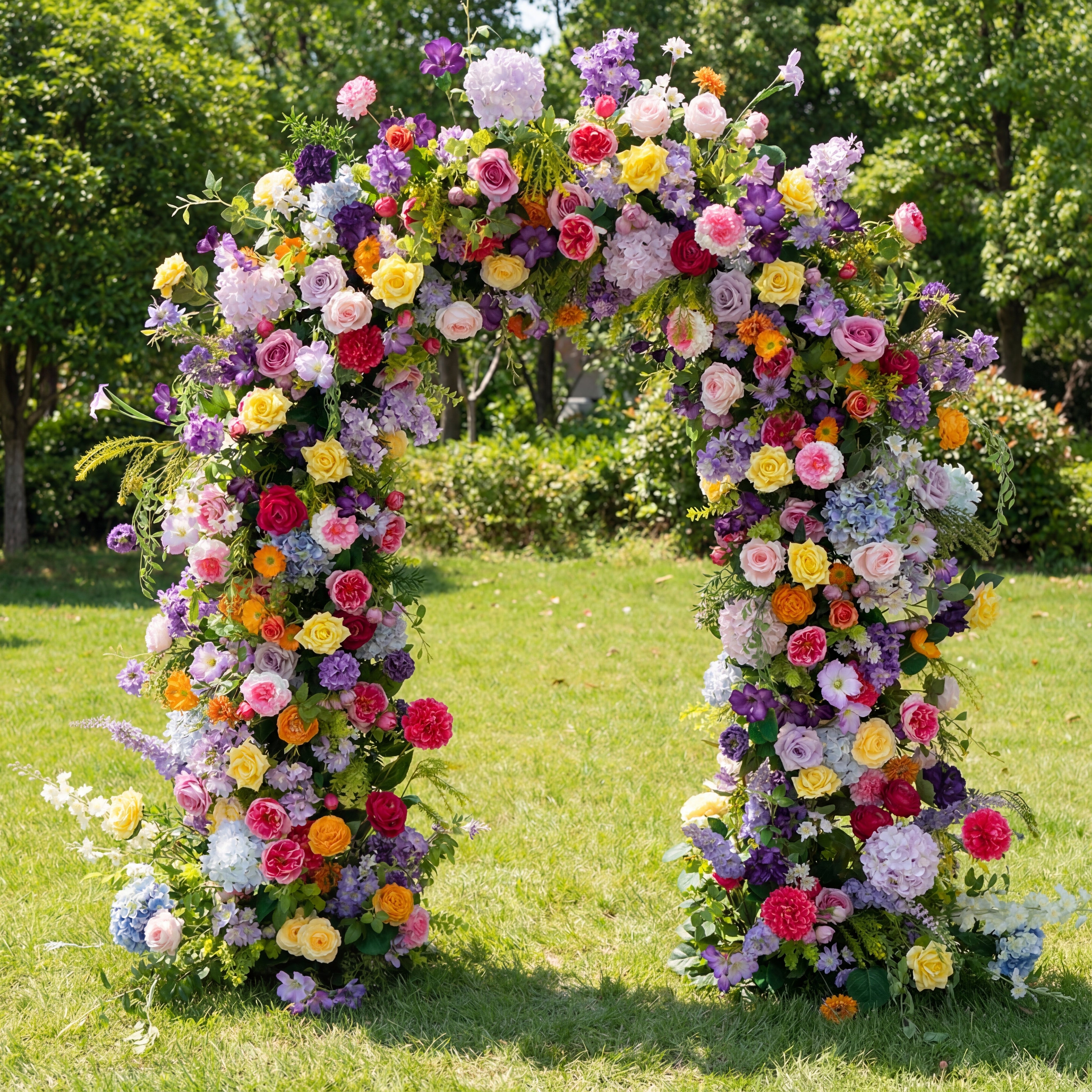 モネ風人工花アーチ – セレモニーやイベントのためのカラフルな印象派