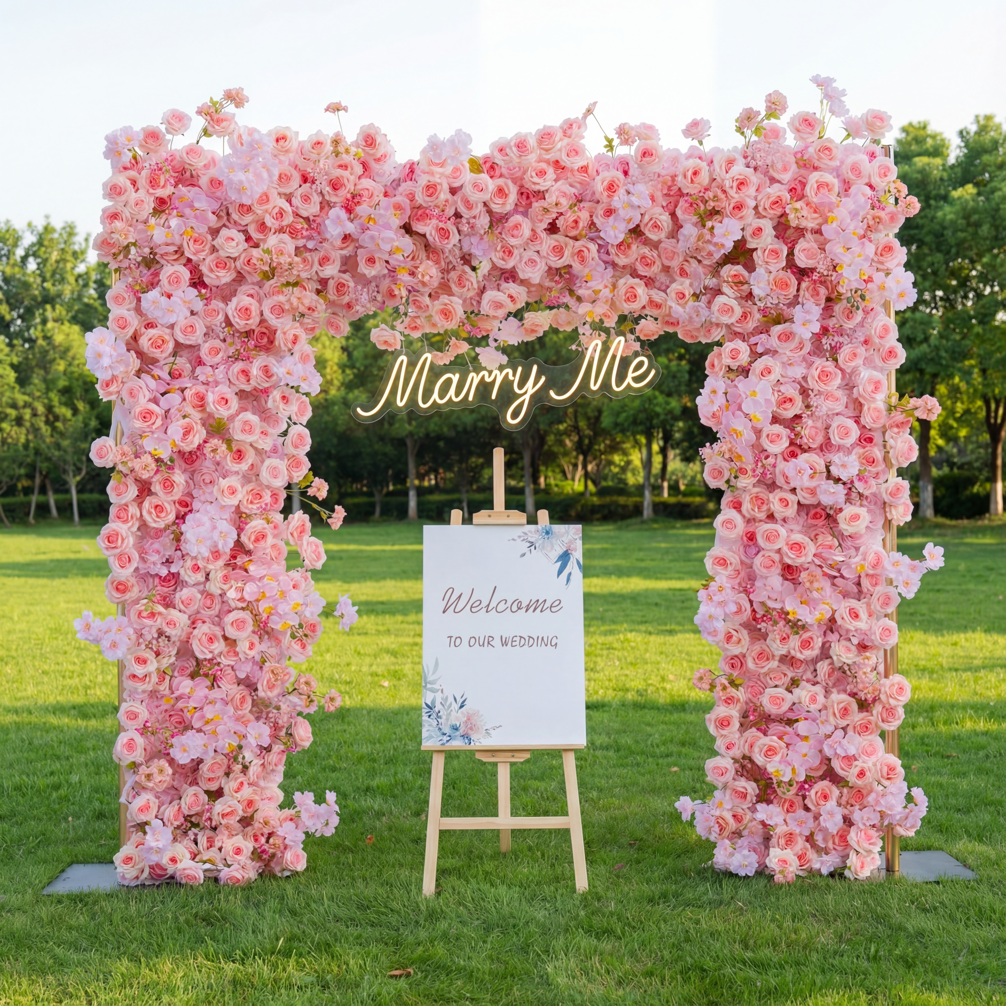 Valar Pink Rose Floral Arch, Artificial Backdrop, Romantic Wedding Ceremony Decor, Elegant Event Photography Prop VA-352