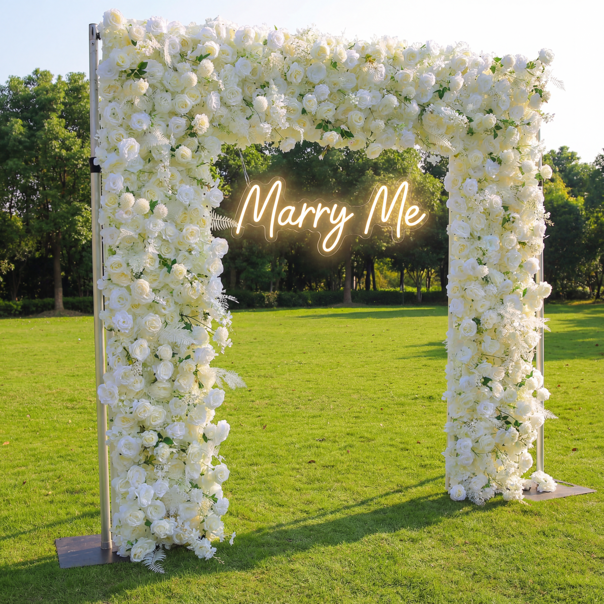 Elegant All-White Faux Floral Archway – Rectangular Flower Frame for Weddings, Parties, and Photoshoots VA-356
