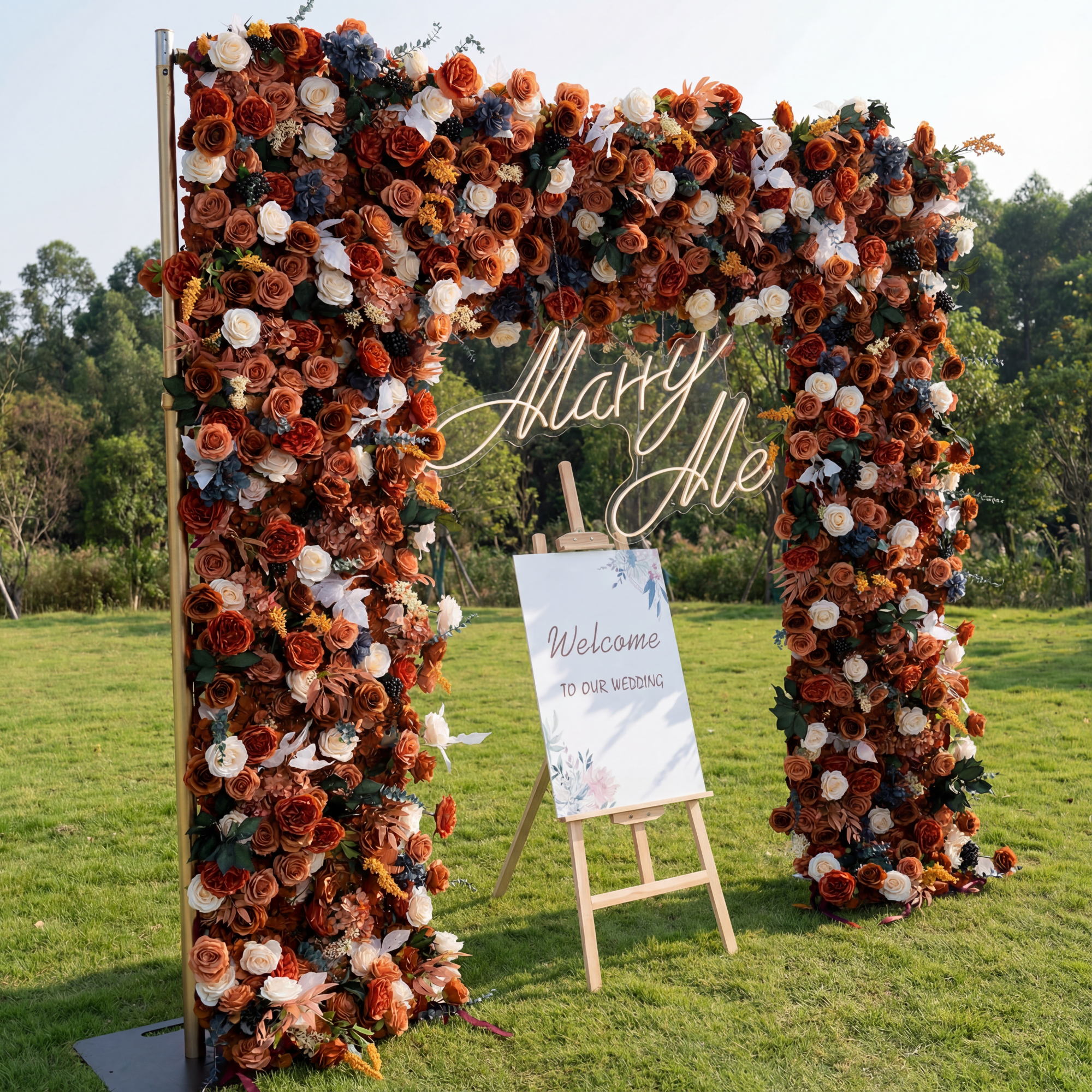 ValarFlower Rustic Wedding Rose Arch Backdrop – Artificial Floral Frame for Ceremony Entrance & Photo Booth Setup VA-382
