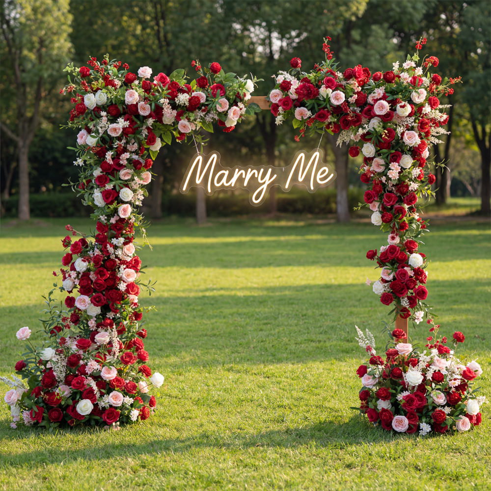 Valar Flower Red Rose Floral Wedding Arch – Luxury Faux Flower Arch for Ceremony & Event Backdrop FA-314