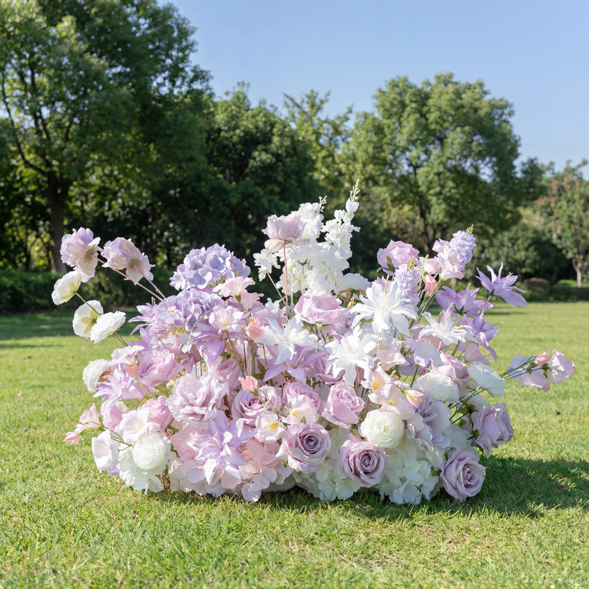 Valar Flower Soft Pink & Lavender Faux Floral Arch Set for Outdoor Wedding Ceremony VA-393