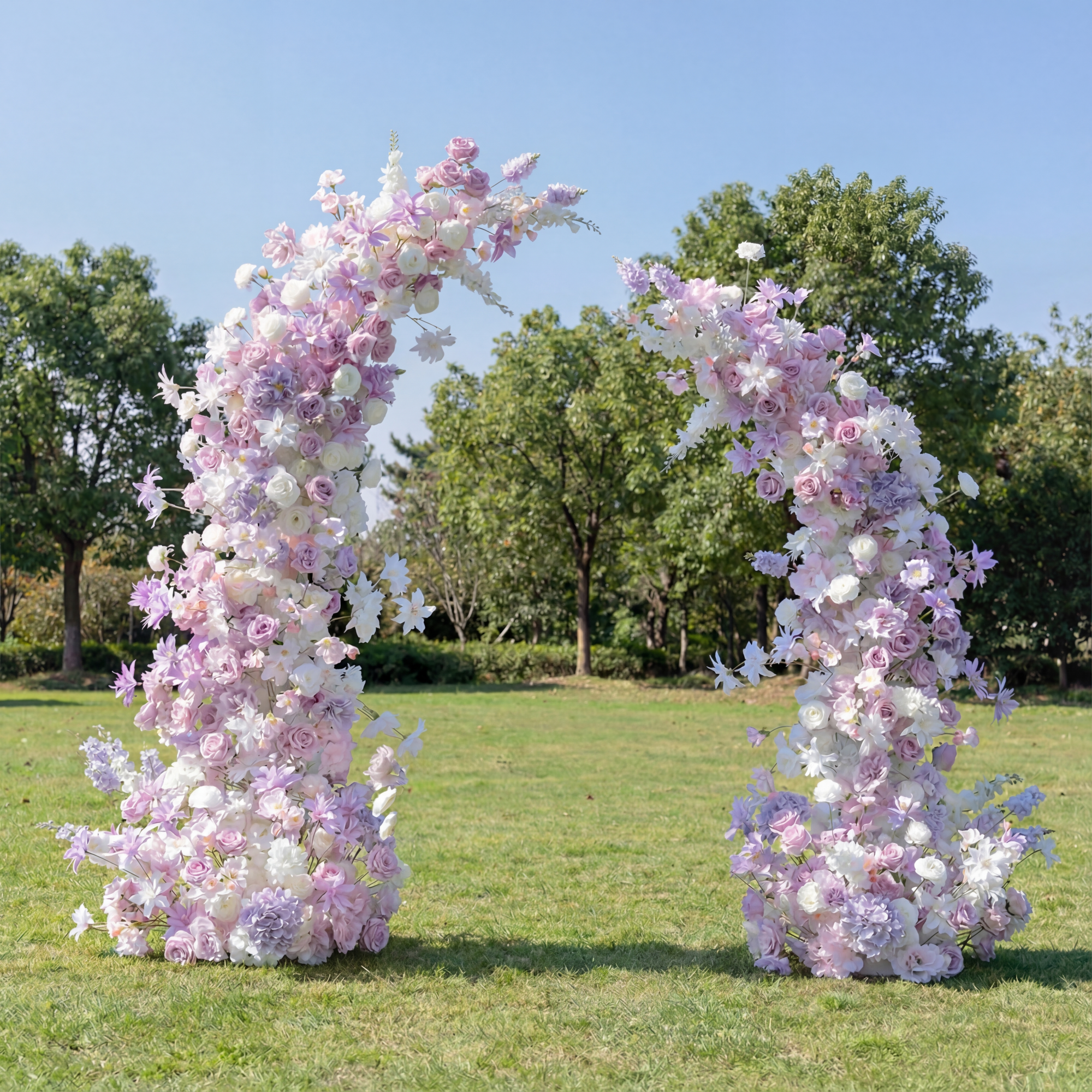 Valar Flower Soft Pink & Lavender Faux Floral Arch Set for Outdoor Wedding Ceremony VA-393