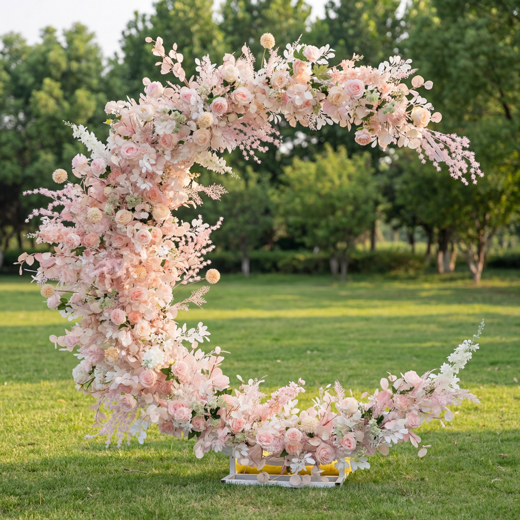 Arche florale élégante en forme de lune pour cérémonie de mariage - Arche de fleurs artificielles pour mariages, événements et occasions spéciales