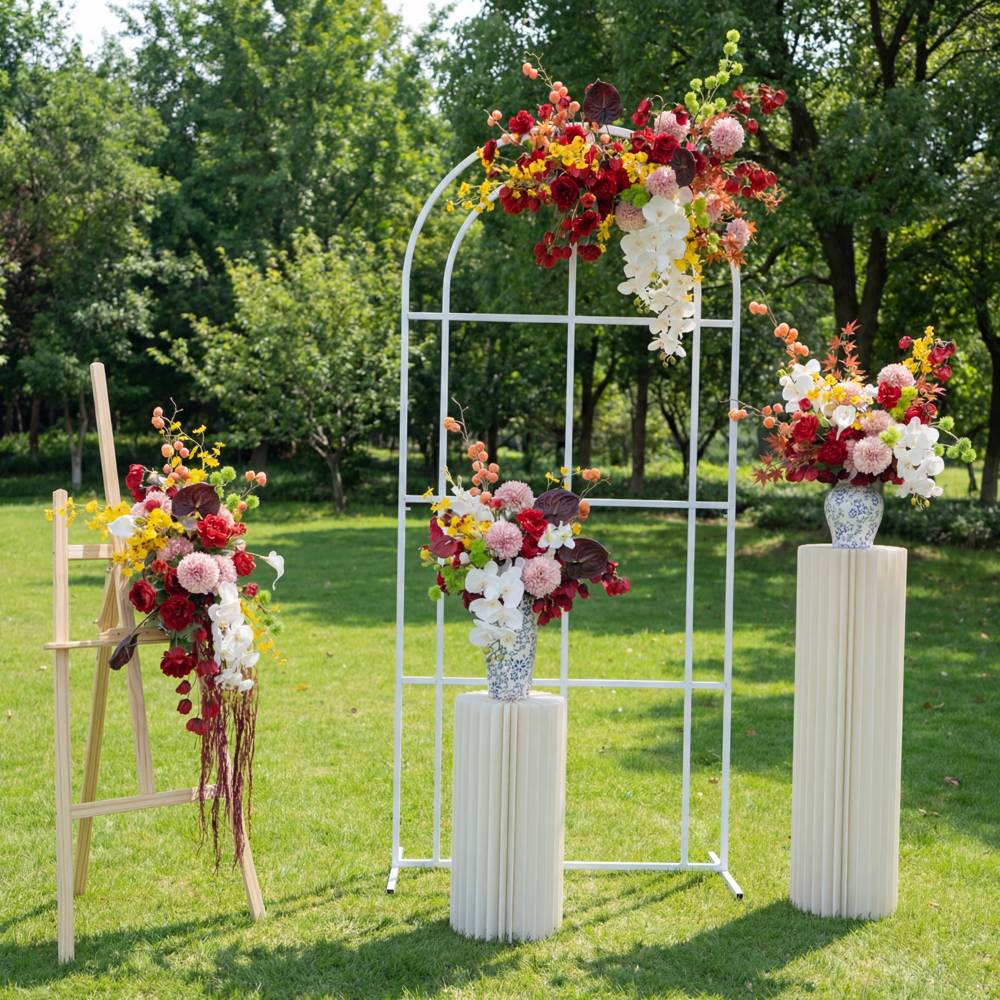 قوس زهور شمبانيا وقطع مركزية، خلفية زفاف صناعية، ديكور حفلة خطوبة، لافتات حدث FA-206