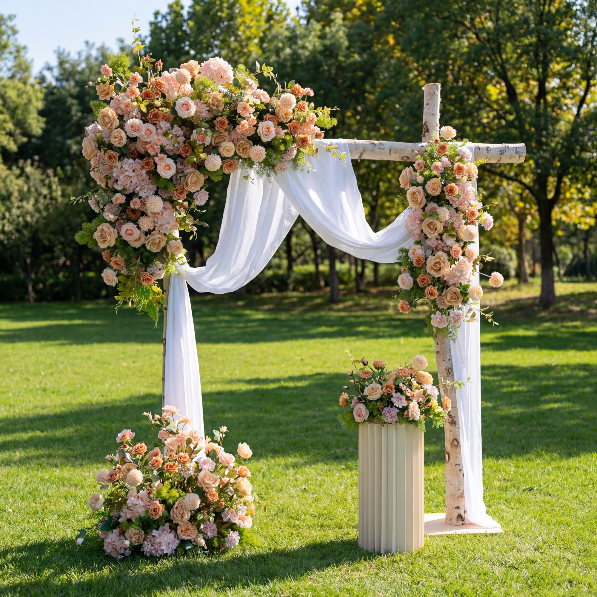 Champagne Beige Artificial Flower Arch – Romantic Wedding Backdrop for Outdoor or Indoor Ceremonies FA-249