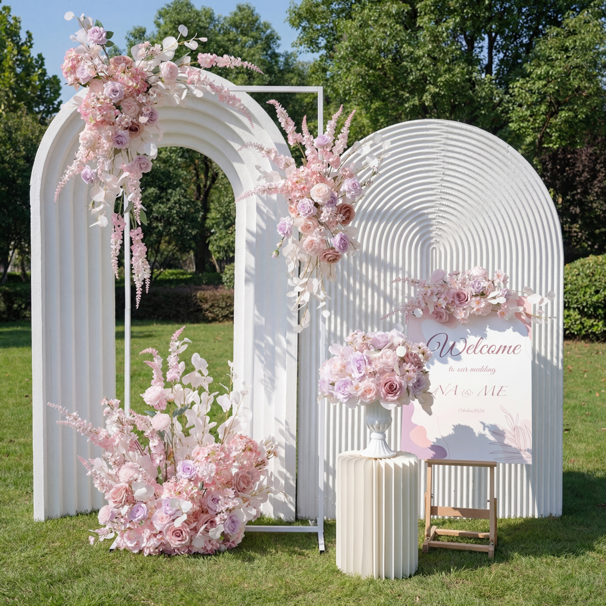 Arco y Conjunto de Pilar Floral Rosa, Fondo de Boda con Flores Artificiales, Decoración para Propuesta de Compromiso, Fotografía de Eventos FA-201