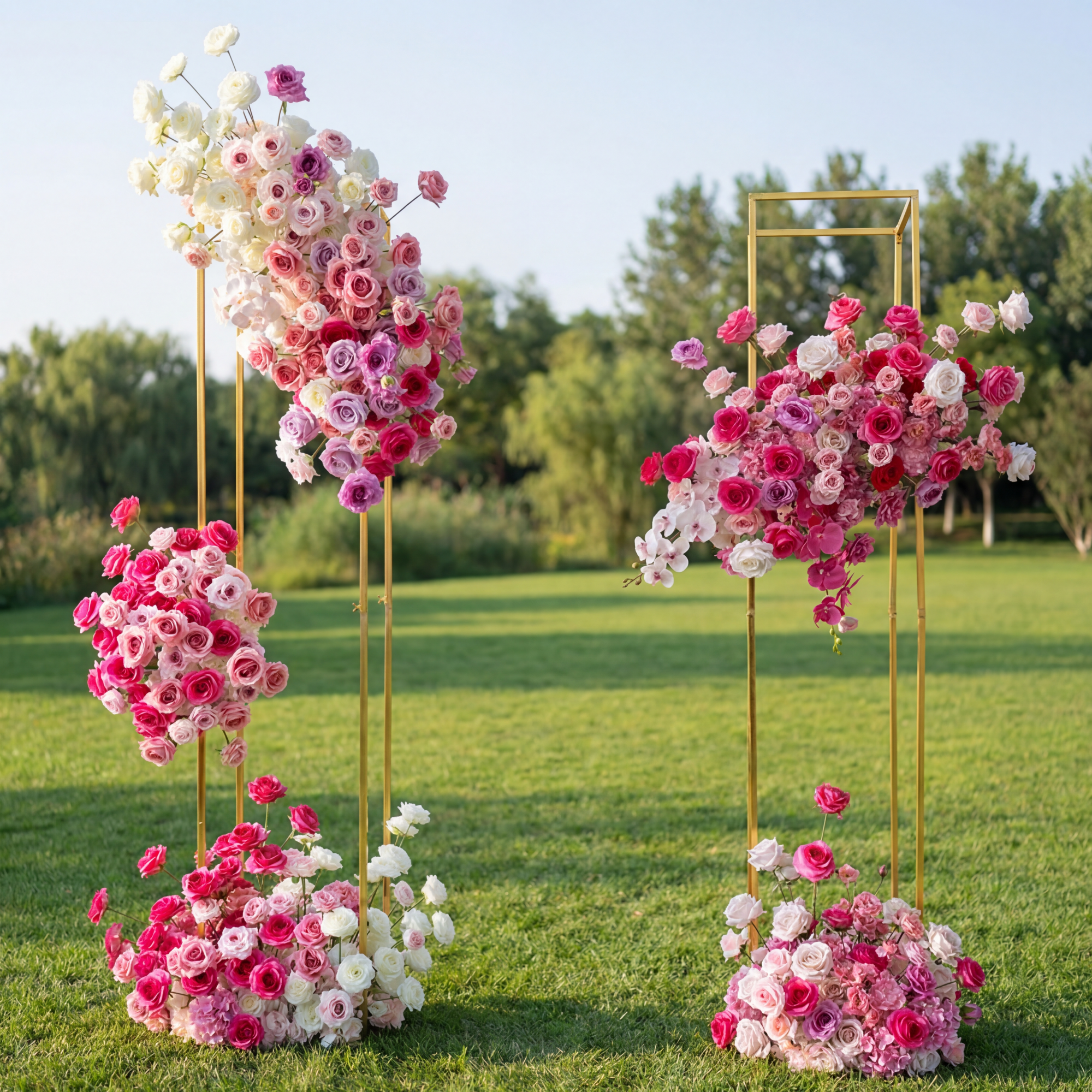 Arreglo de Flores Artificiales en Degradado Rosa – Instalación de Rosas de Lujo para Decoración de Fondo en Fiesta o Evento FA-257