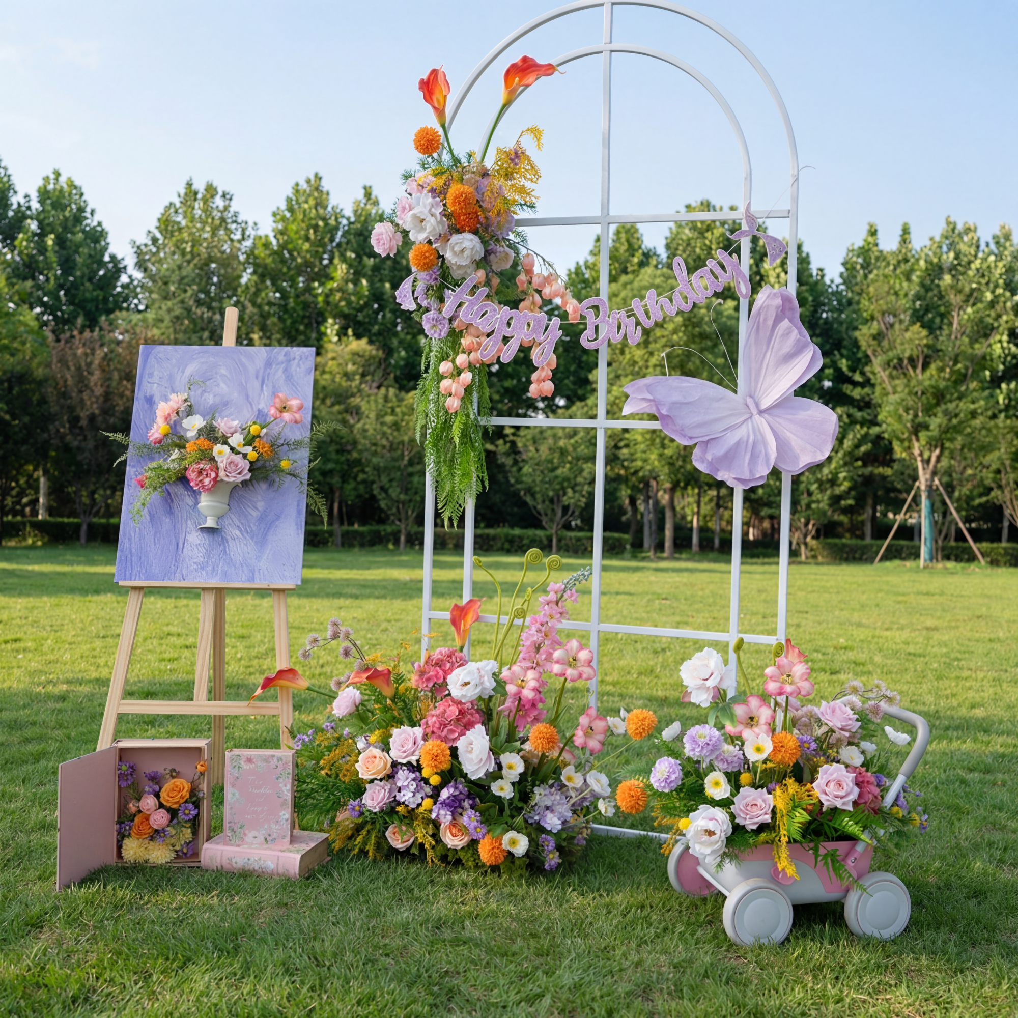 エレガントな青と白の花柄ウェディングアーチ、人工花のアレンジメント、セレモニーバックドロップ&イベント装飾 FA-211