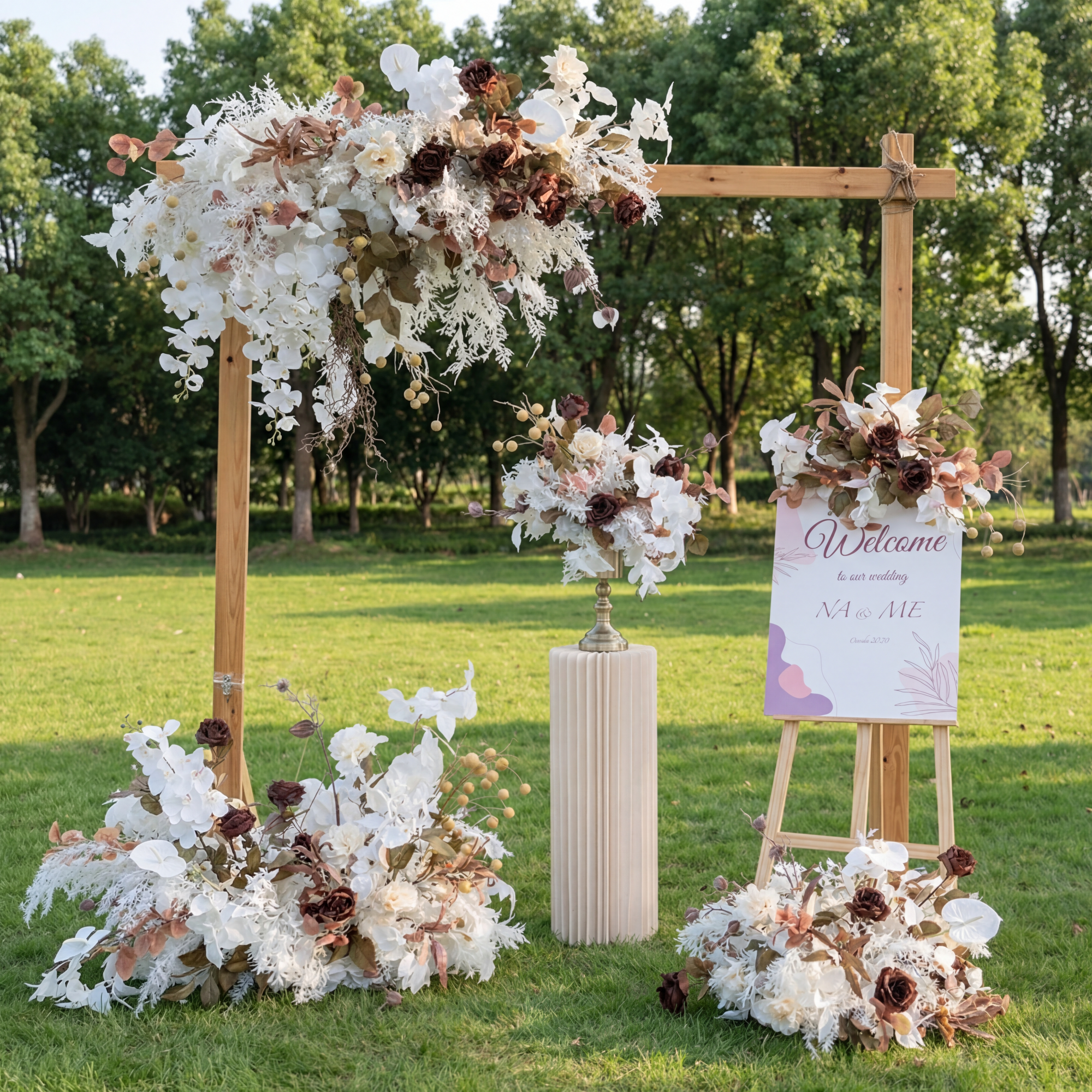 Valar Flower Elegant Dark Coffee Brown Wedding Arch Flower Set – Faux Floral Backdrop for Ceremony & Reception FA-305