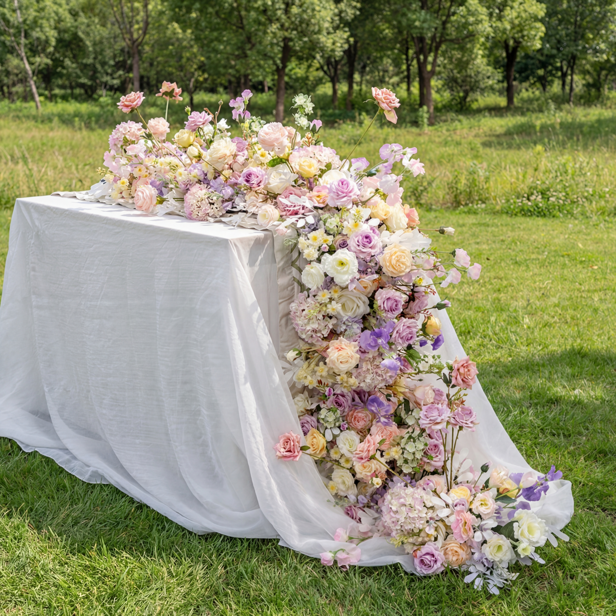 Pastellfarbener Tischläufer für Hochzeiten, Künstliches Blumenarrangement, Elegantes Empfangsdekor & Event-Display FA-213