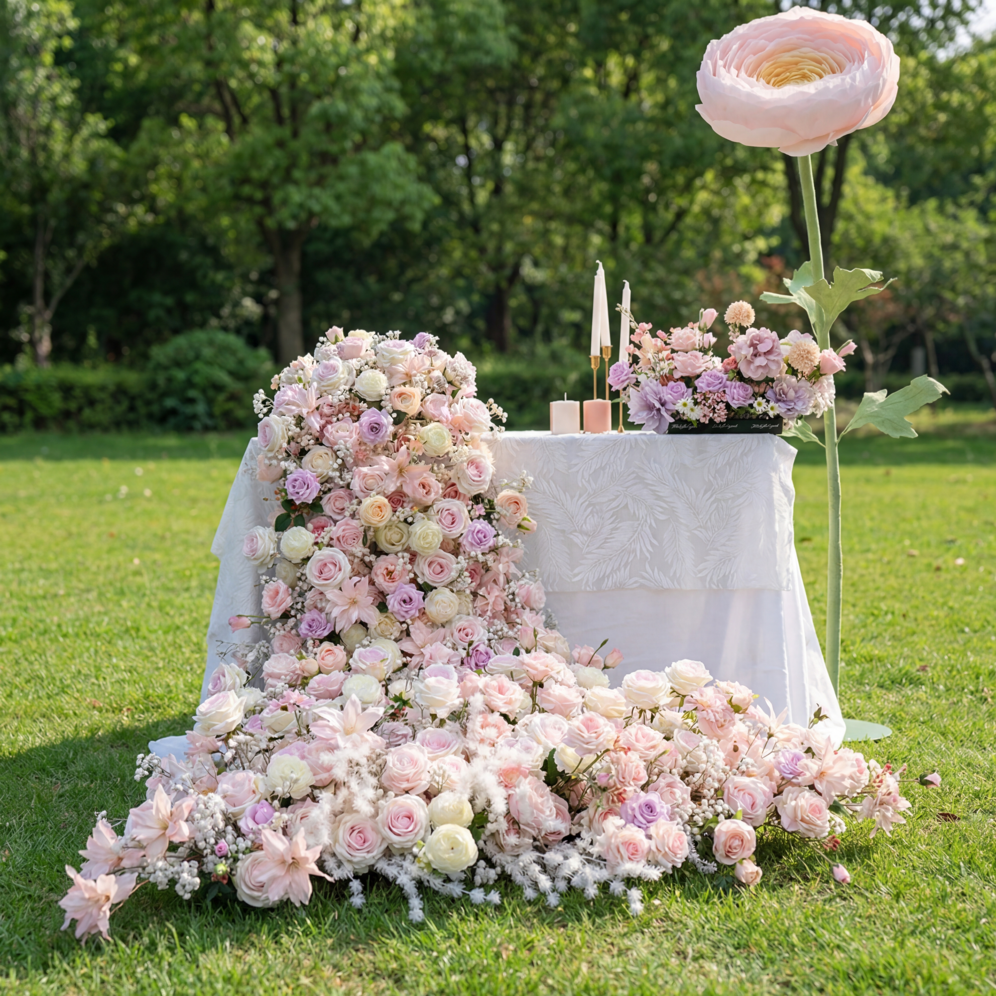 우아한 핑크와 라벤더 꽃무늬 웨딩 테이블 러너, 인공 꽃 장식, 리셉션 장식 및 이벤트 디스플레이 FA-214