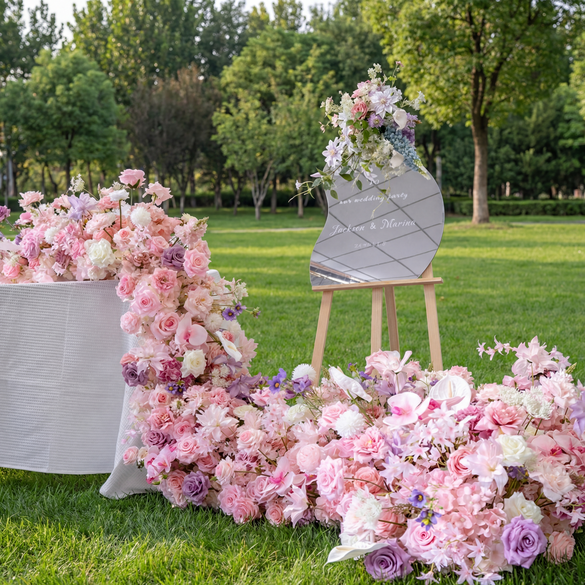 Elegant Pink and Lavender Floral Wedding Decor, Artificial Flower Arrangement, Reception Table Runner FA-219