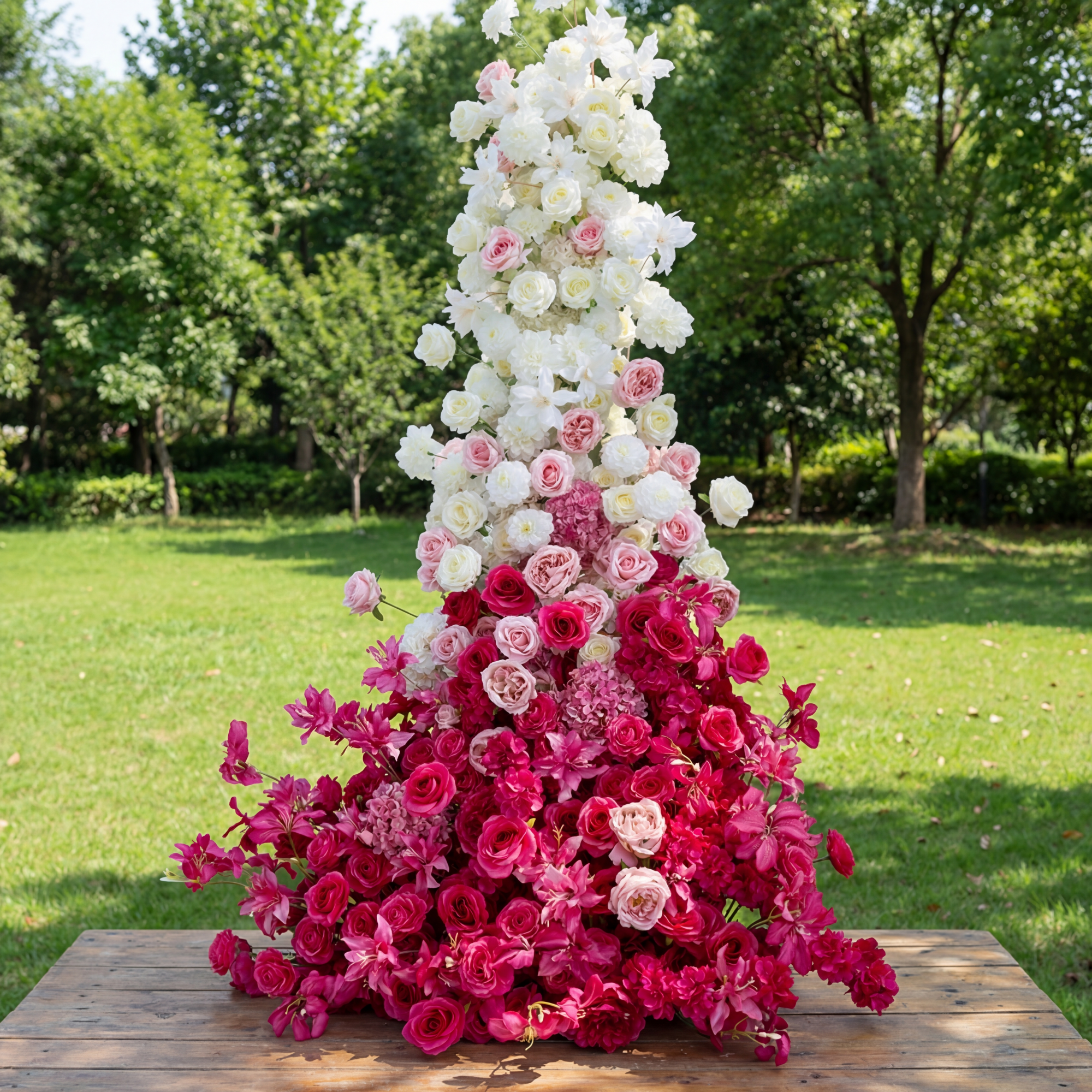 핑크와 화이트 그라디언트 플로랄 캐스케이드, 웨딩 배경 또는 이벤트 장식을 위한 인조 꽃 장식 FA-236