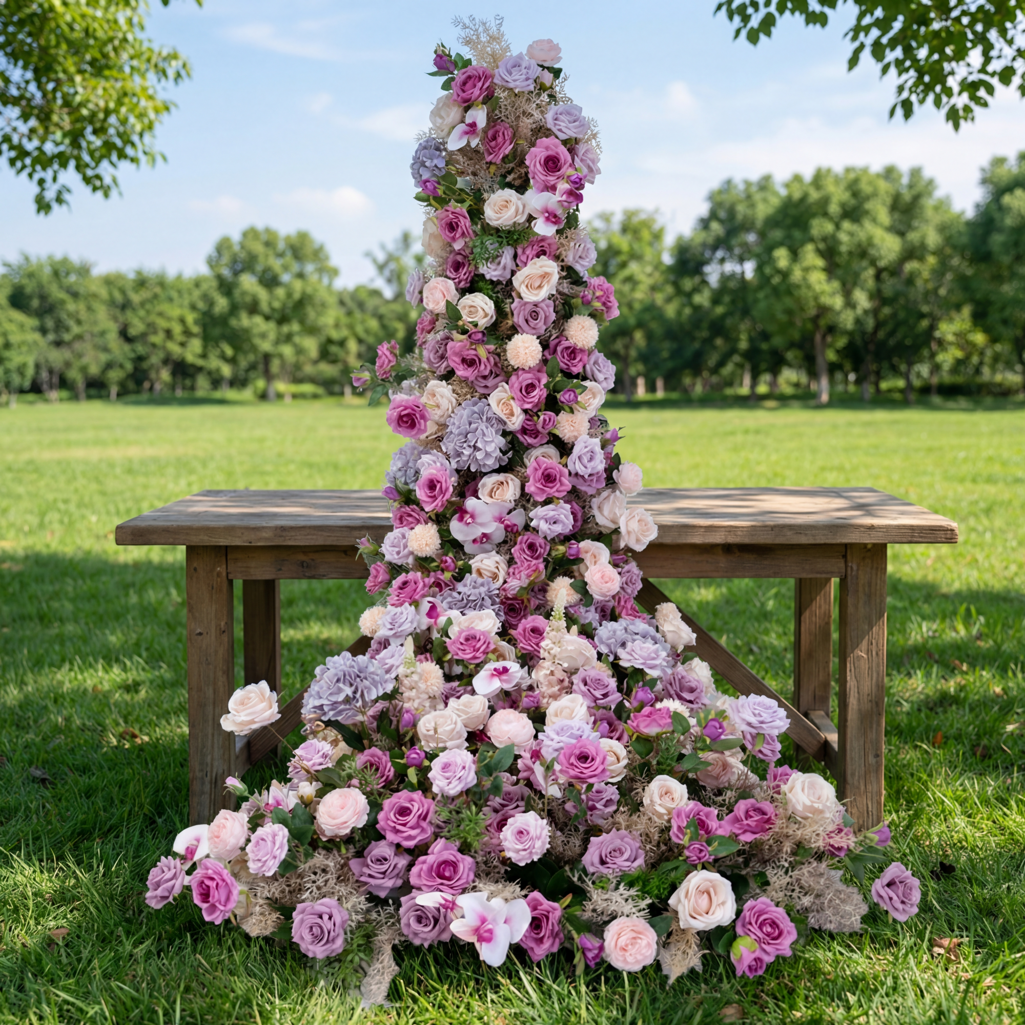 مفرش طاولة مزخرف بأزهار صناعية باللون الموف الرومانسي والزهري، أزهار متساقطة أنيقة للمناسبات الخاصة FA-238