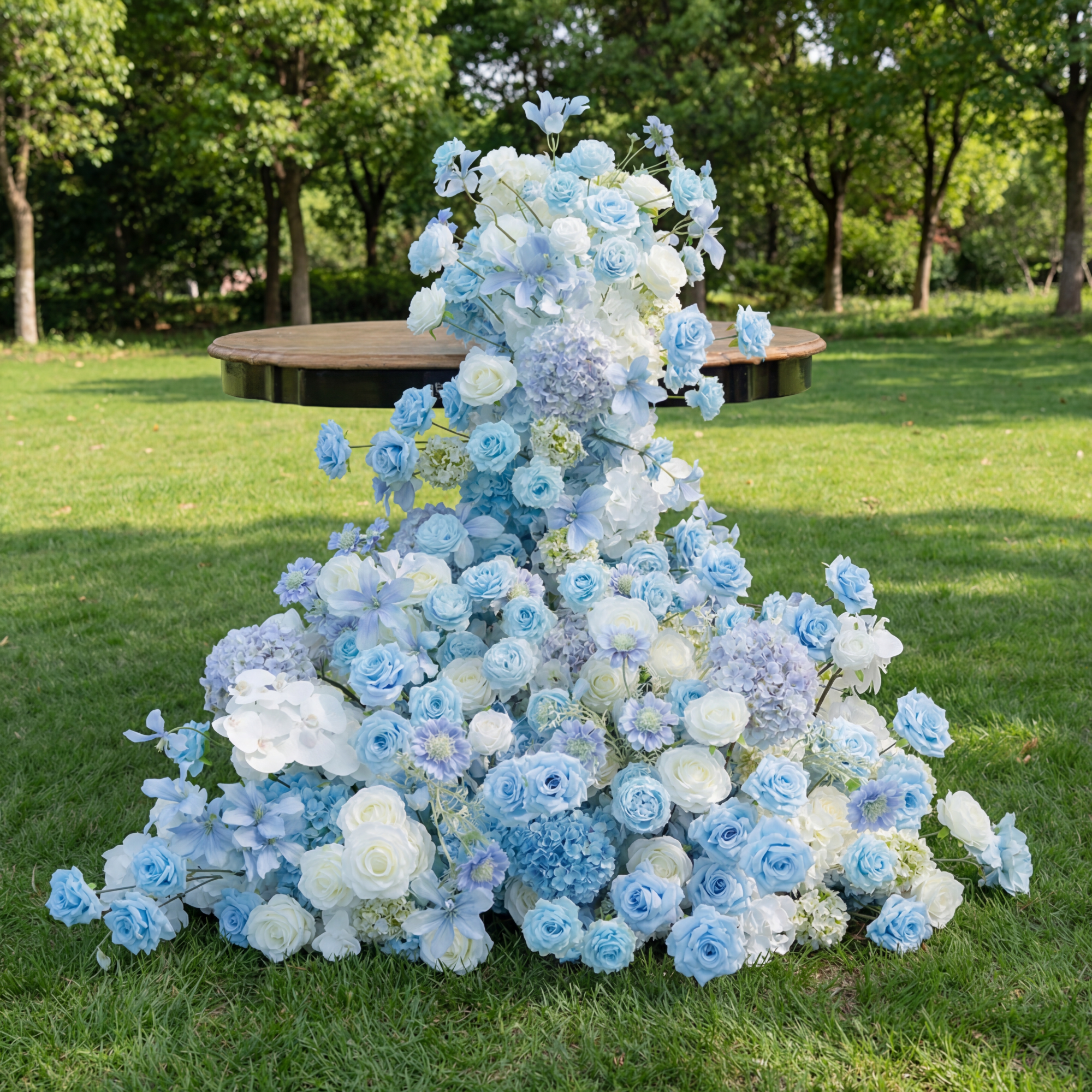 Valar Flower Blue and White Waterfall Artificial Floral Arrangement for Wedding Table Decor FA-308