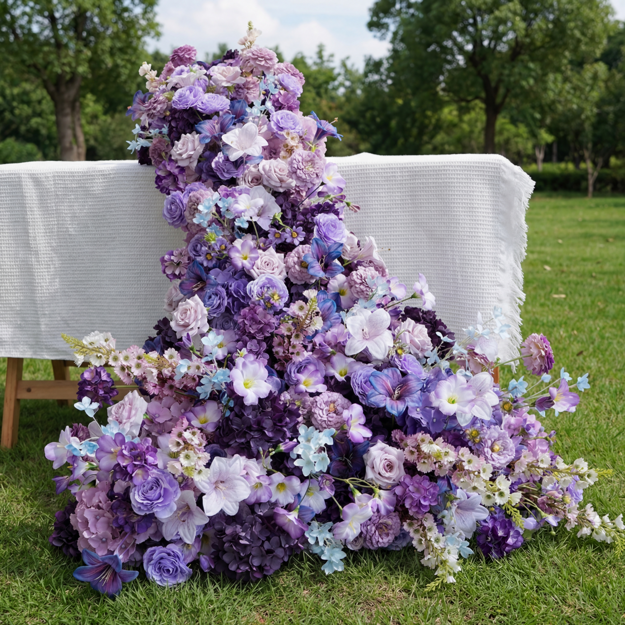 Romantic Purple and Blue Floral Cascade, Faux Flower Table Centerpiece for Events and Celebrations FA-235