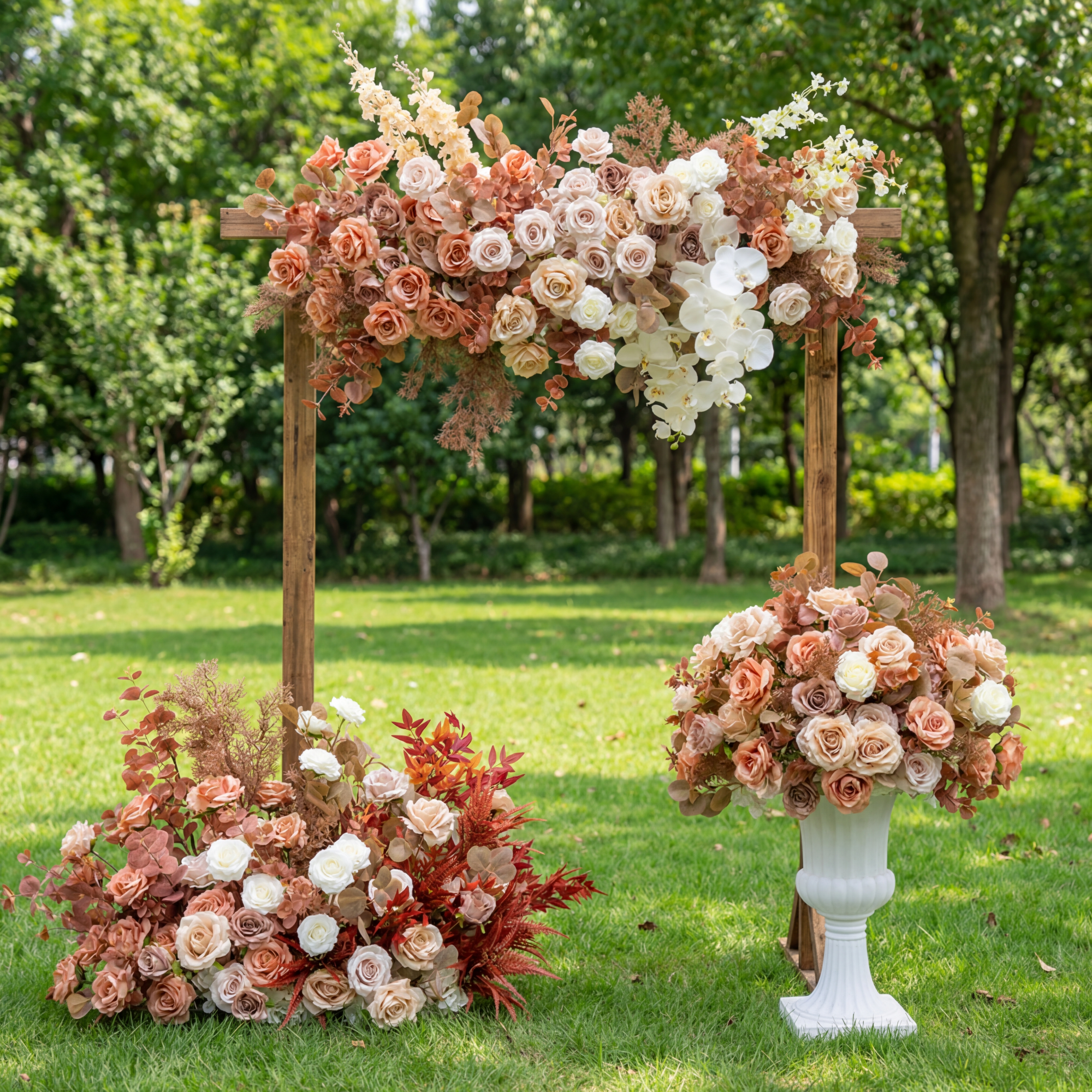 Rust Rose Artificial Flower Decor – Boho Fall Wedding Welcome & Centerpiece Arrangement FA-259