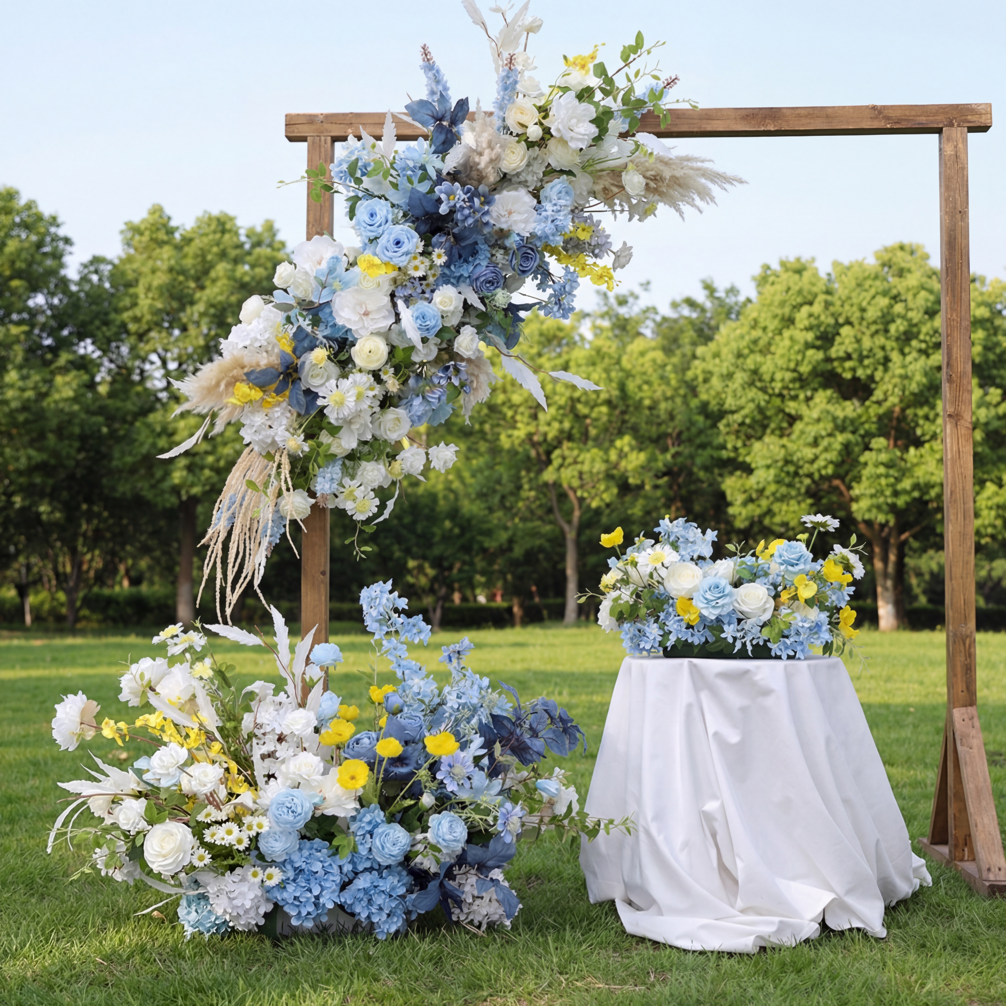 Frühlingsinspiriertes Kunstblumen-Set – Blaues und gelbes Kunstblumen-Set für Veranstaltungen FA-264