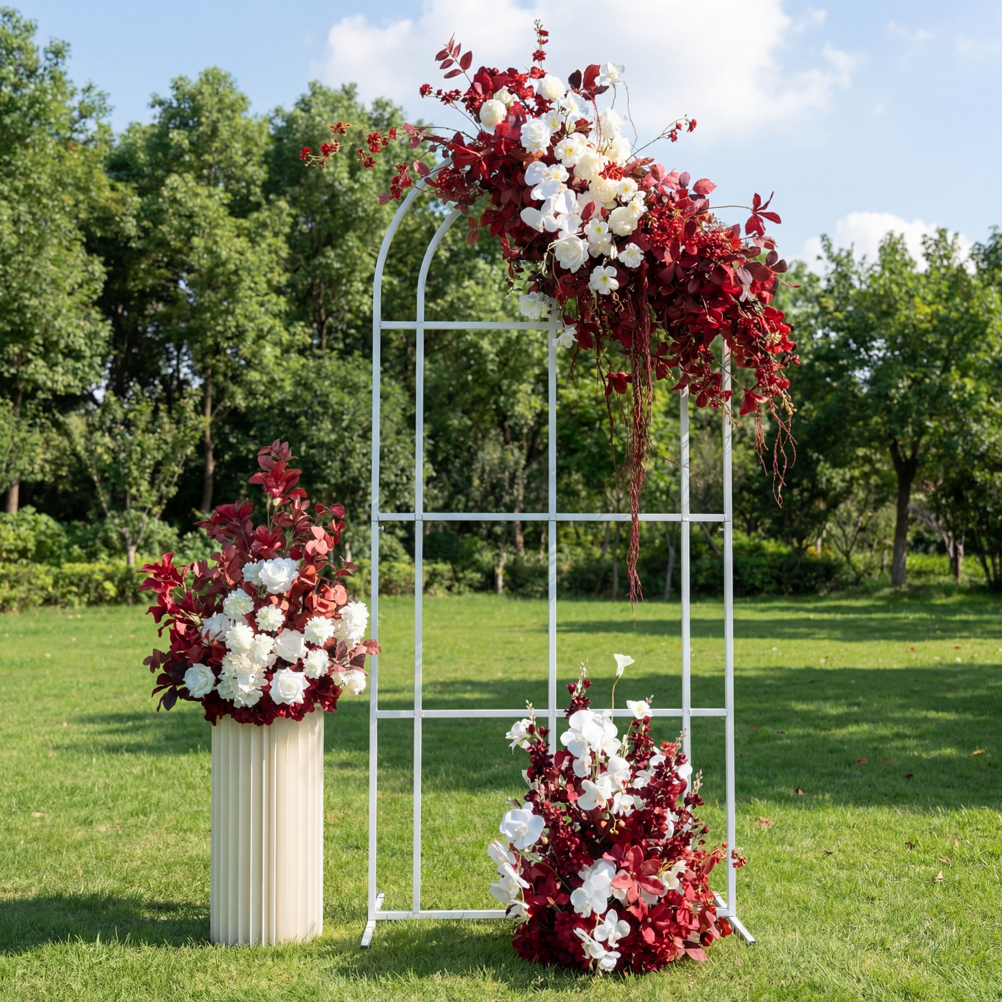 Valar Flower Oriental Red Hanging Floral Set – Artificial Flower Arrangement for Wedding Ceremony Wall Decor & Event Backdrop FA-279