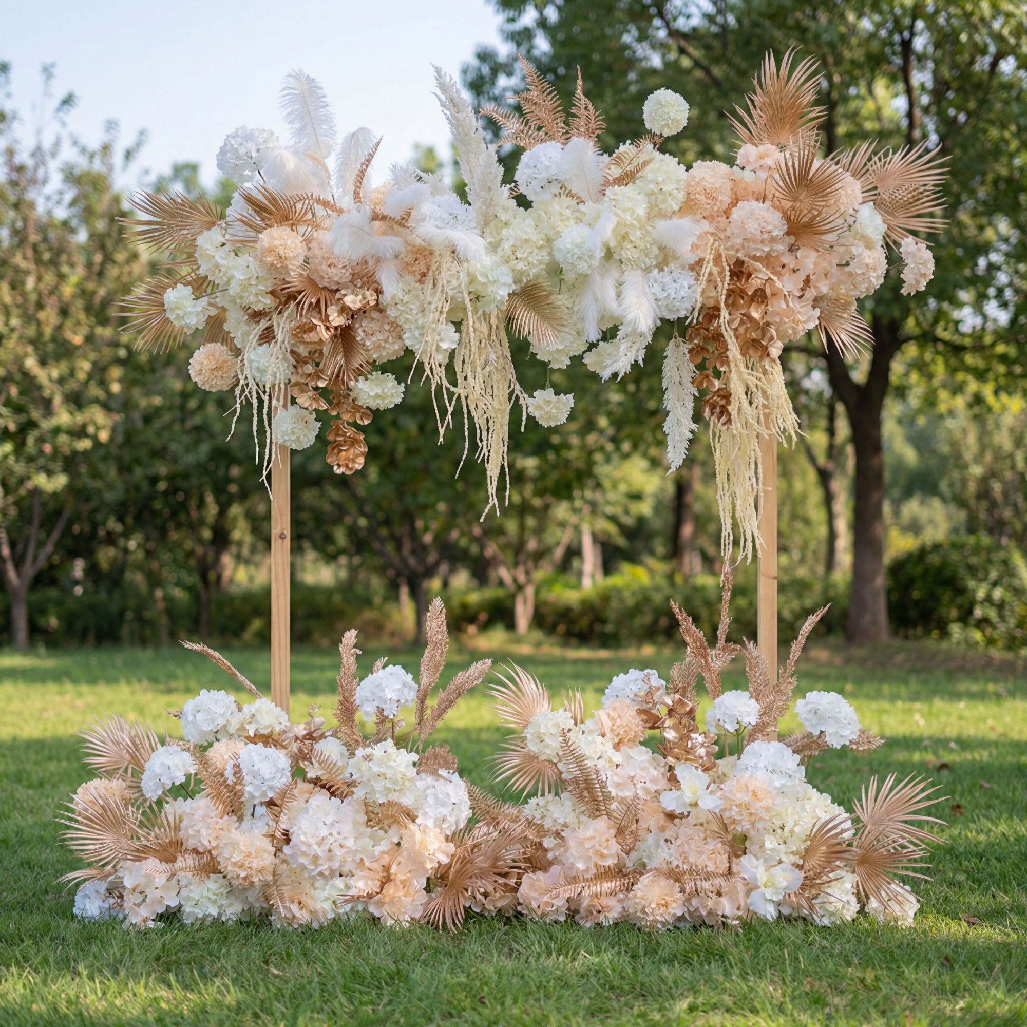 샴페인과 화이트 플로랄 벽 및 센터피스, 인공 웨딩 배경, 이벤트 파티 장식 FA-207