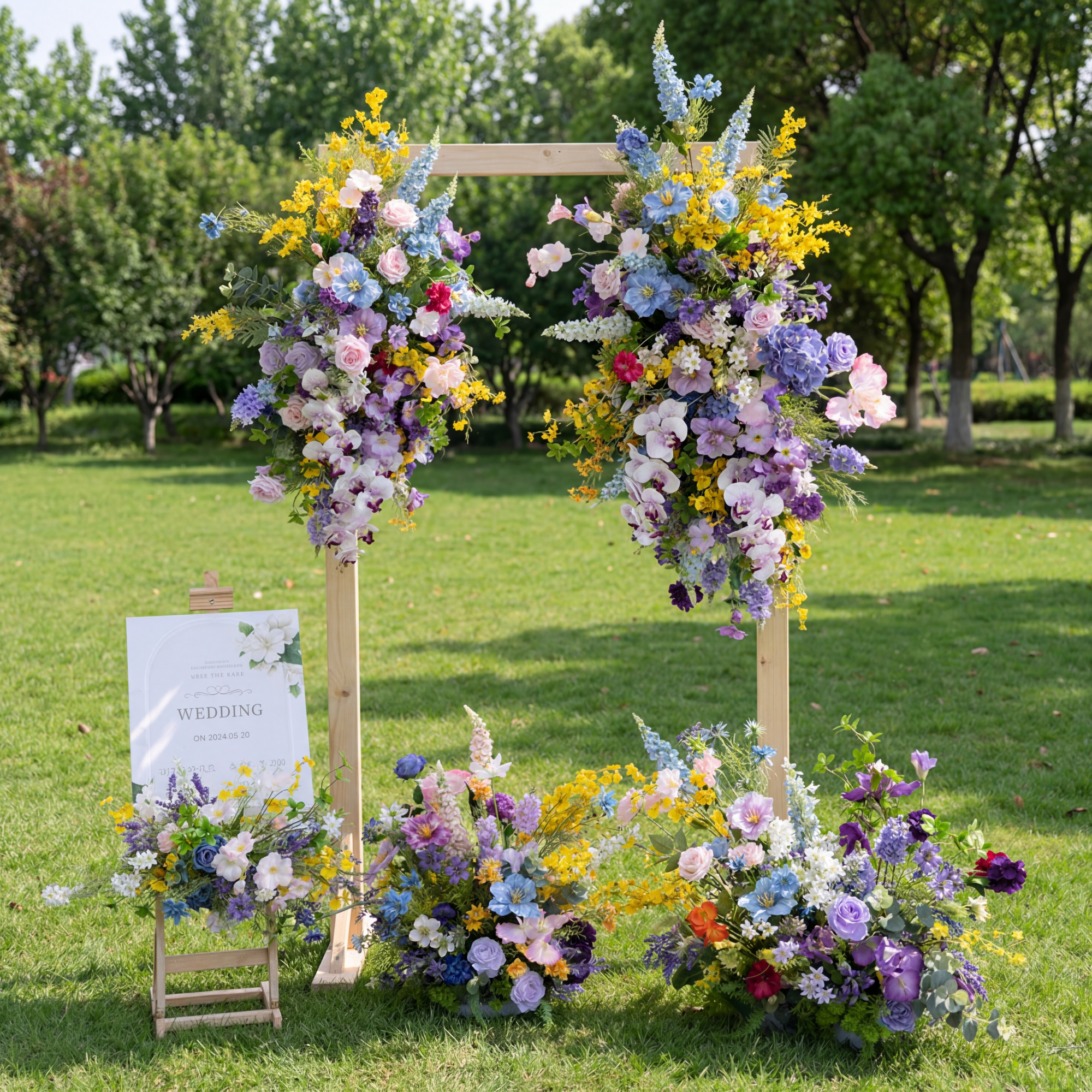 Colorful Spring Artificial Flower Set – Welcome Area Floral Display in Purple, Yellow, and Blue Tones FA-250
