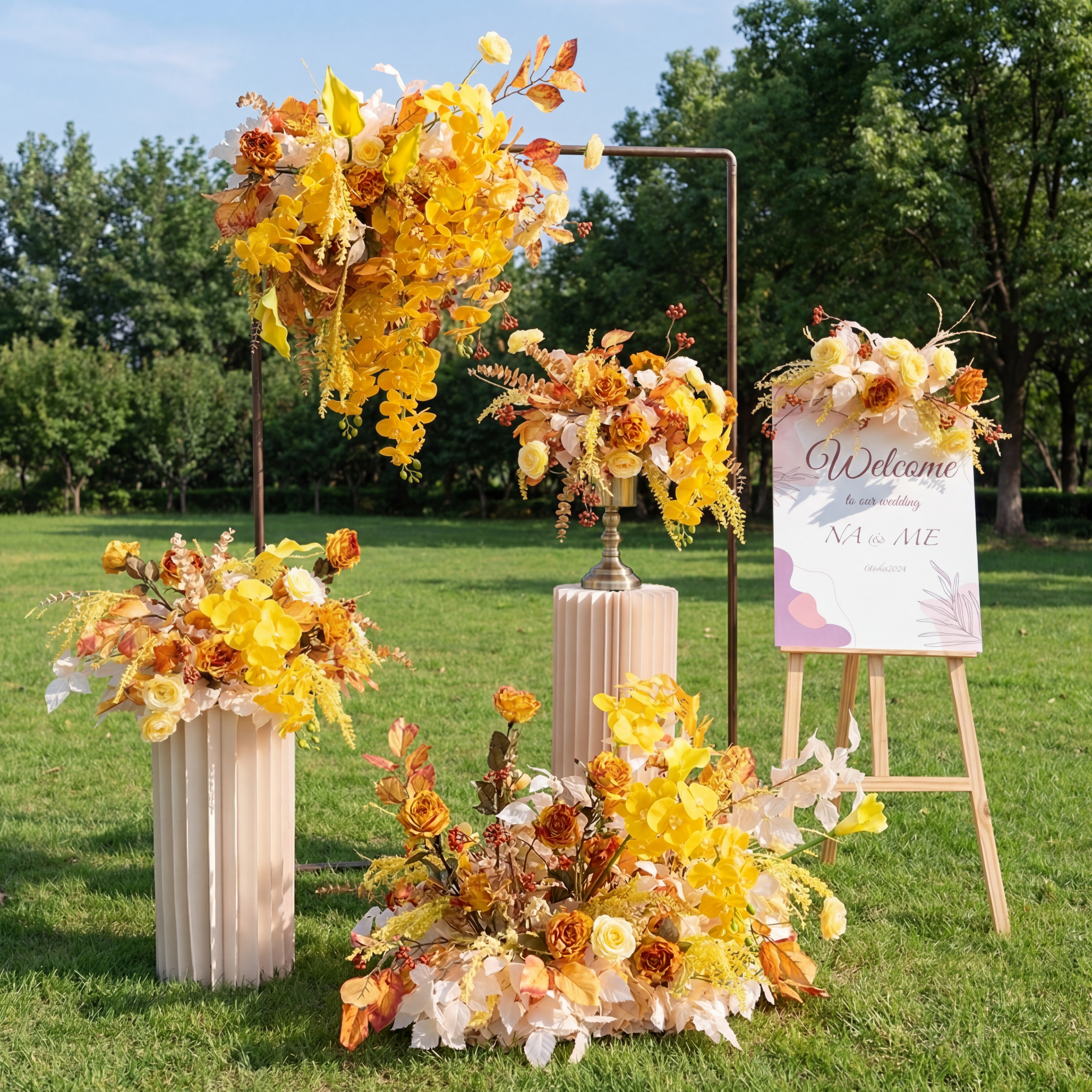 Valar Flower Warm Autumn Yellow Artificial Flower Hanging Set for Ceremony, Reception & Home Decor FA-306