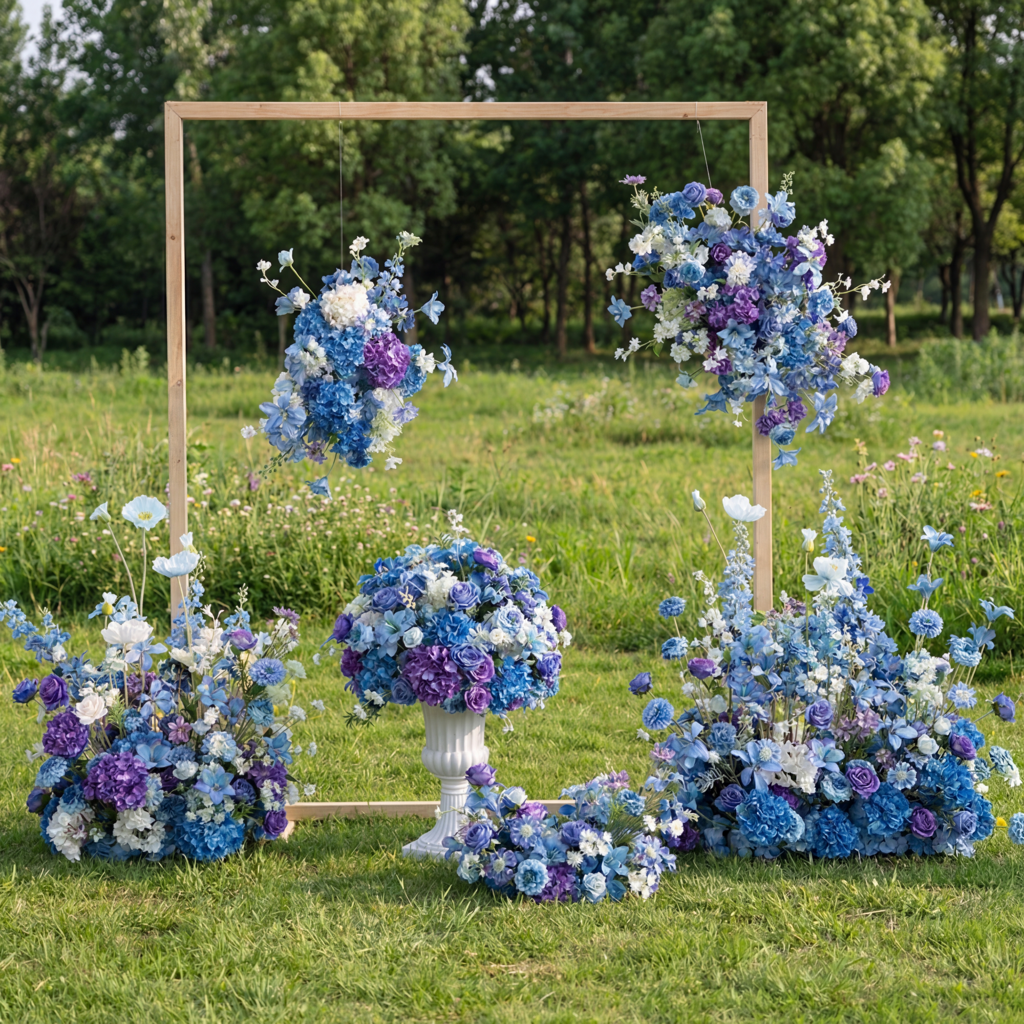 Pfirsich-weißes Kunstblumenarrangement – Romantisches Event-Tisch- und Schild-Styling-Set FA-263