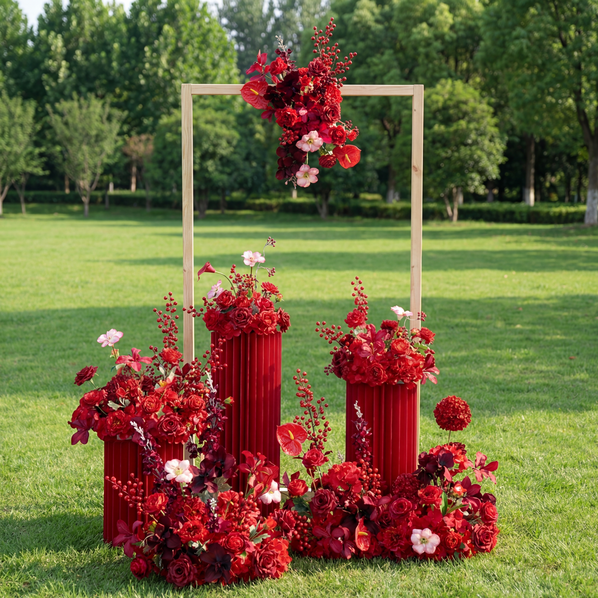 Valar Flower Luxury Red Artificial Flower Arrangement Set for Wedding Decor, Event Backdrop & Celebration Centerpieces FA-304