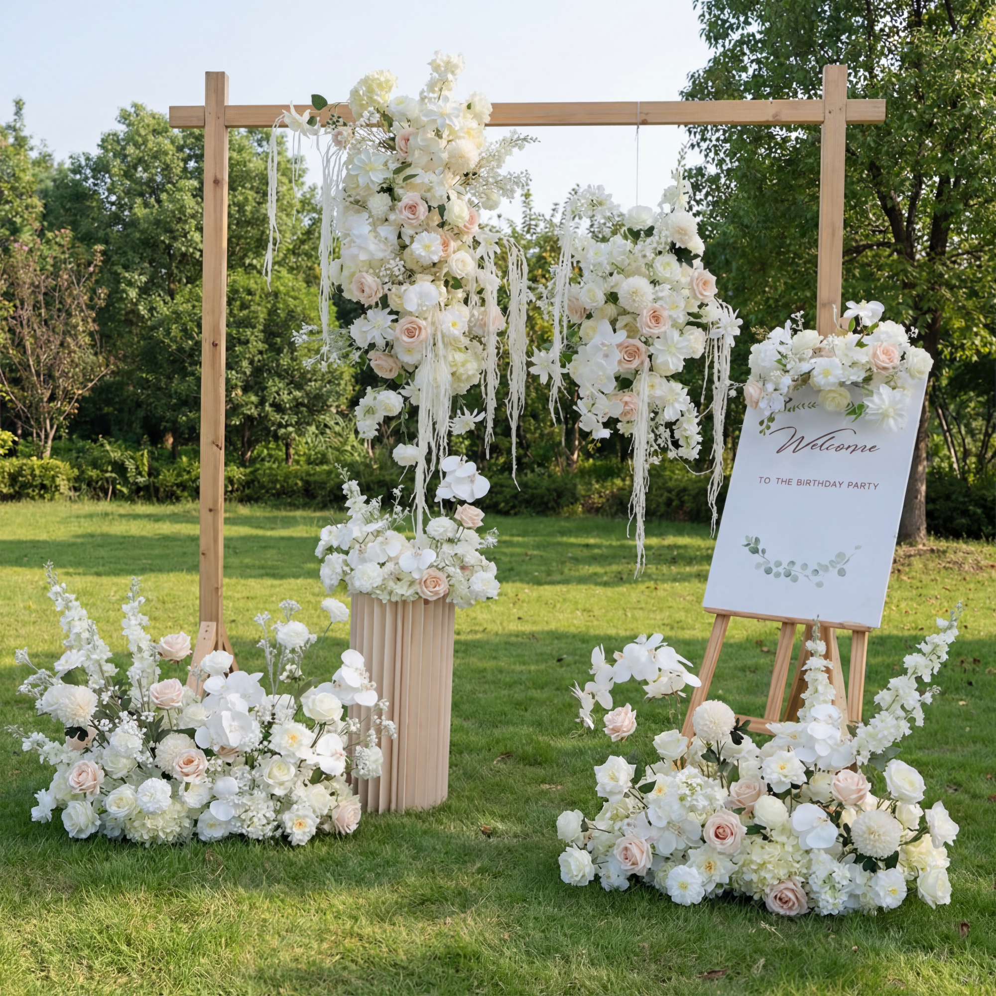 우아한 파란색과 흰색 꽃 장식 결혼식 아치, 인공 꽃 배열, 의식 배경 및 이벤트 장식 FA-211