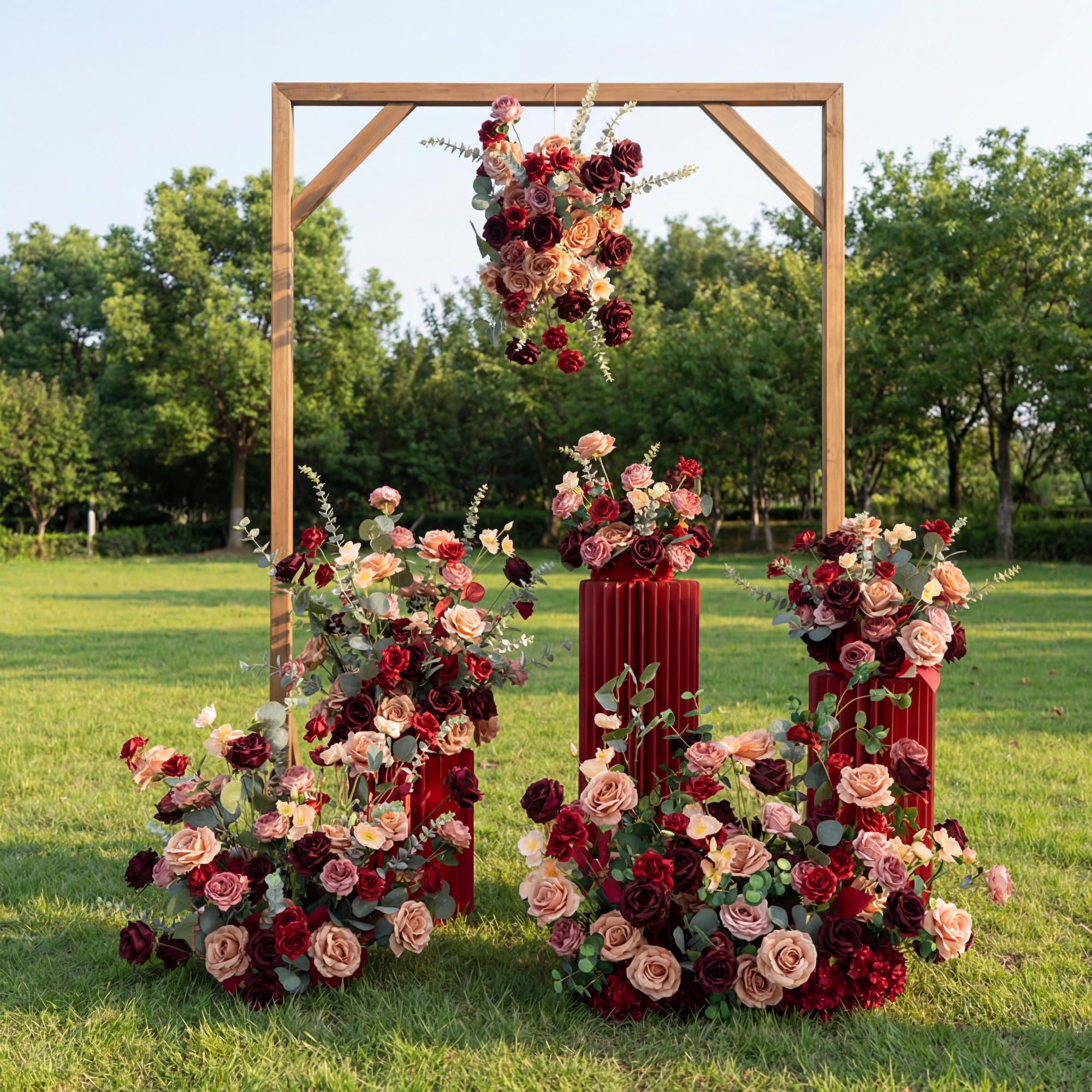 Valar Flower Luxury Burgundy Champagne Faux Rose Arrangements for Wedding & Event Styling FA-317