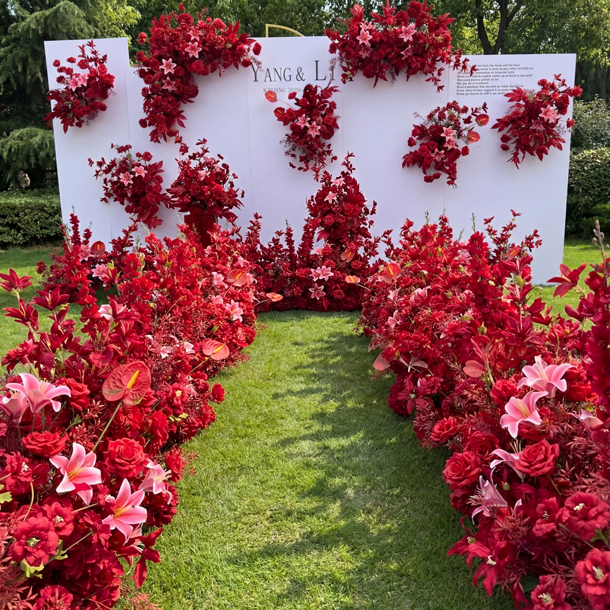 Valar Flower Bold Red Phalaenopsis Aisle Floral Runner — Artificial Wedding & Engagement Pathway Decor WF-110