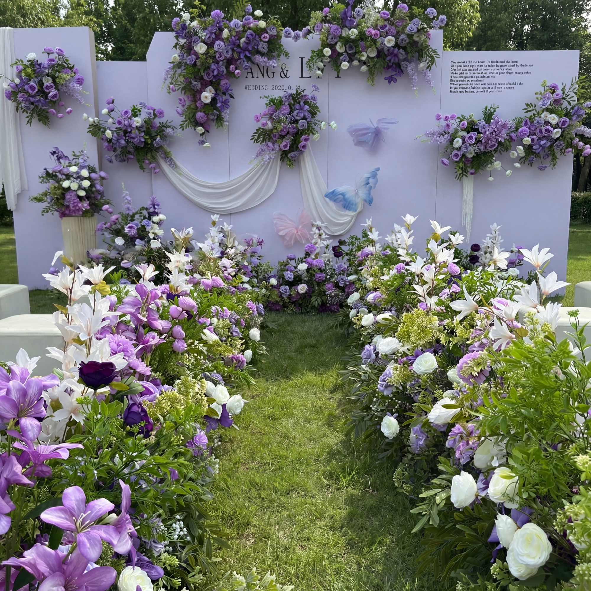 Valar Flower Light Lavender Aisle Floral Runner — Austin Roses & Faux Orchids Wedding Ceremony Decor WF-116