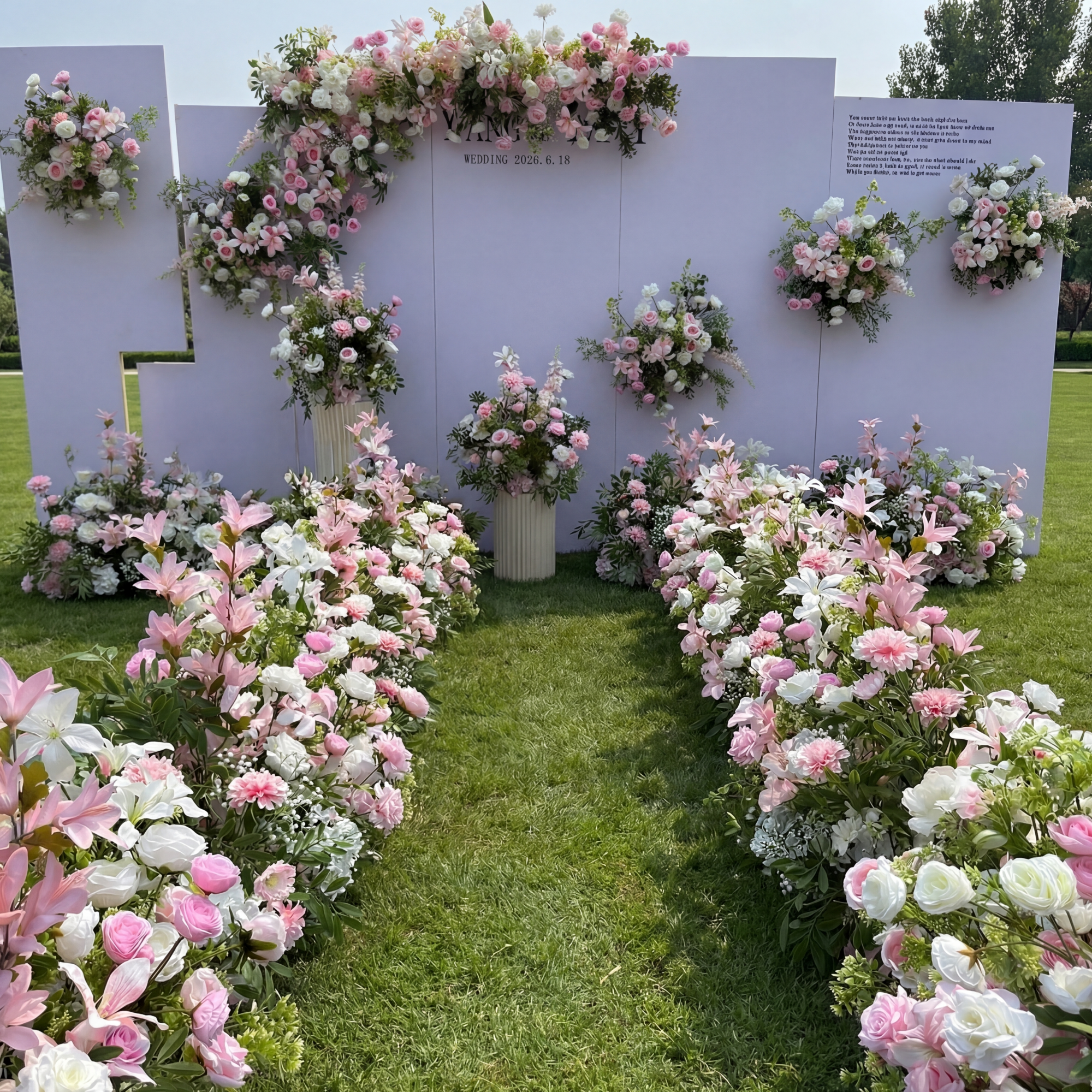 Configuración de flores artificiales inspiradas en la primavera – Conjunto de flores artificiales azules y amarillas para eventos FA-264