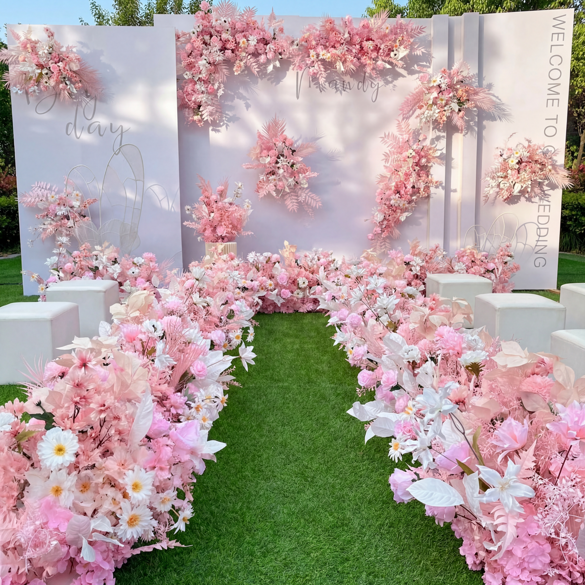 우아한 파란색과 흰색 꽃 장식 결혼식 아치, 인공 꽃 배열, 의식 배경 및 이벤트 장식 FA-211