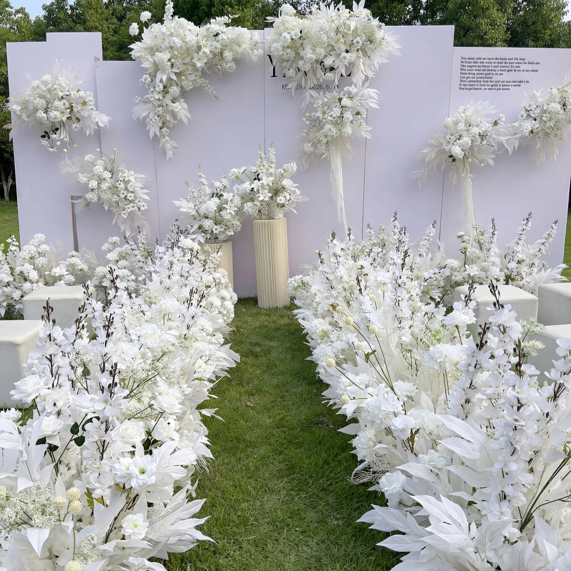 potted plants for wedding aisle Valar Flower White Floral Aisle Arrangements – Cream Leaf Wedding Floo